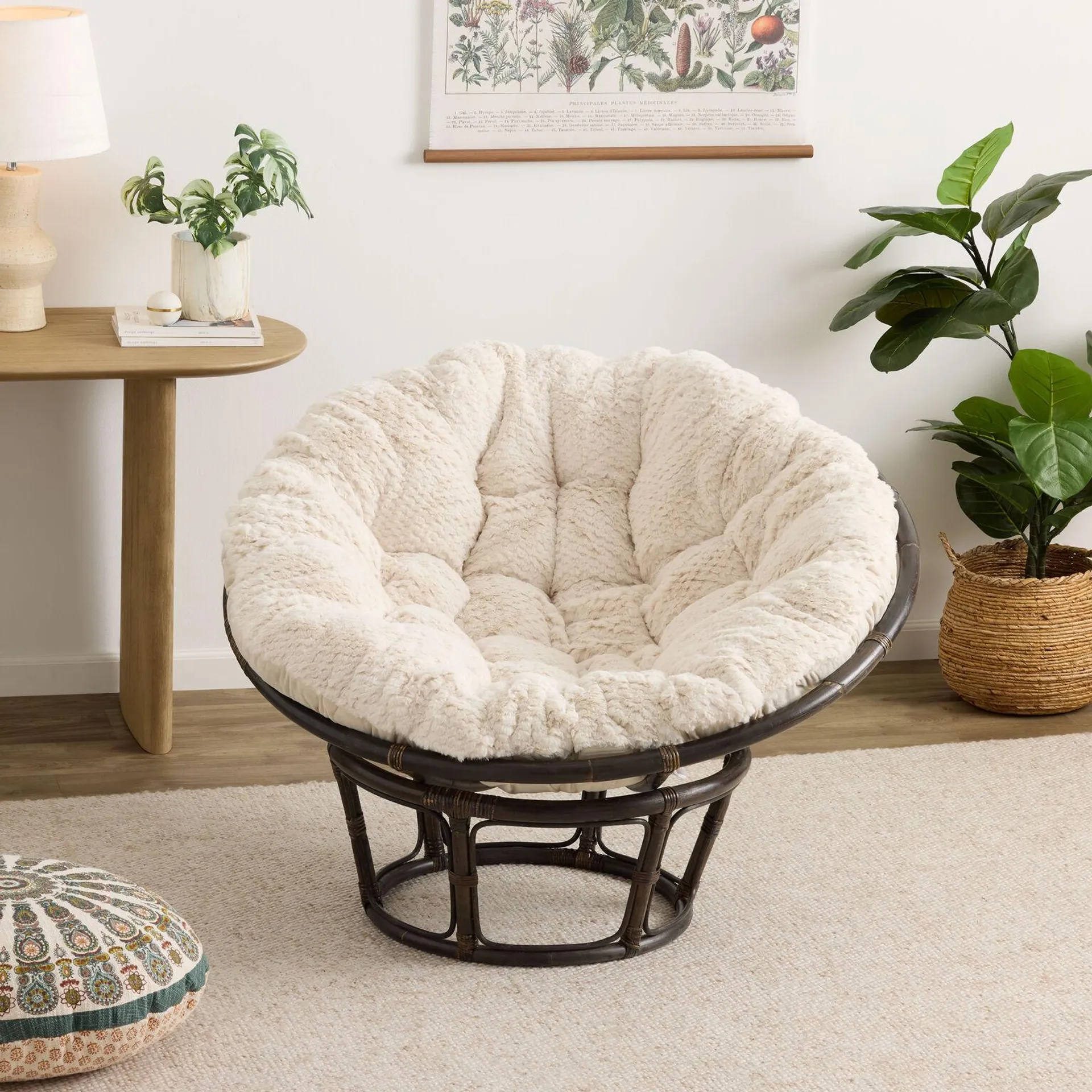 Papasan Chair Frame and Faux Fur Cushion Collection