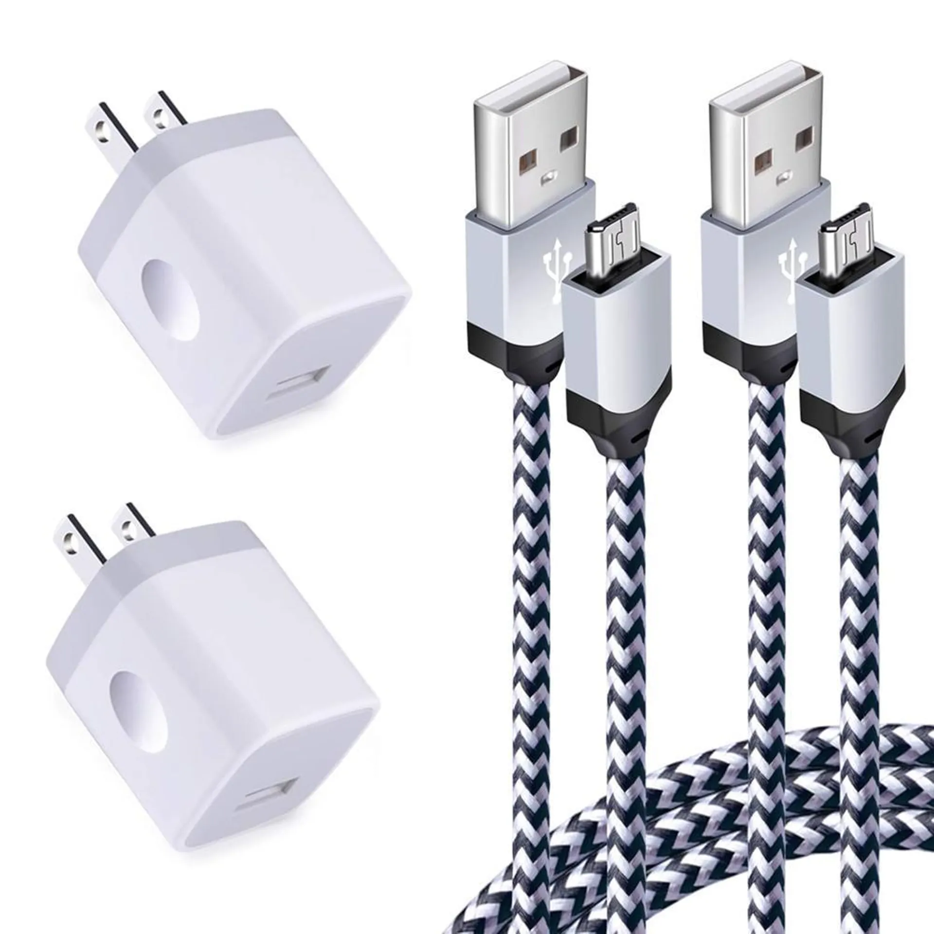 Great Choice Products Usb Wall Charger Micro Usb Cable,4Kit Charging Block Usb Charger Cube Plug With Android Micro Cord Cable Compatible Sams