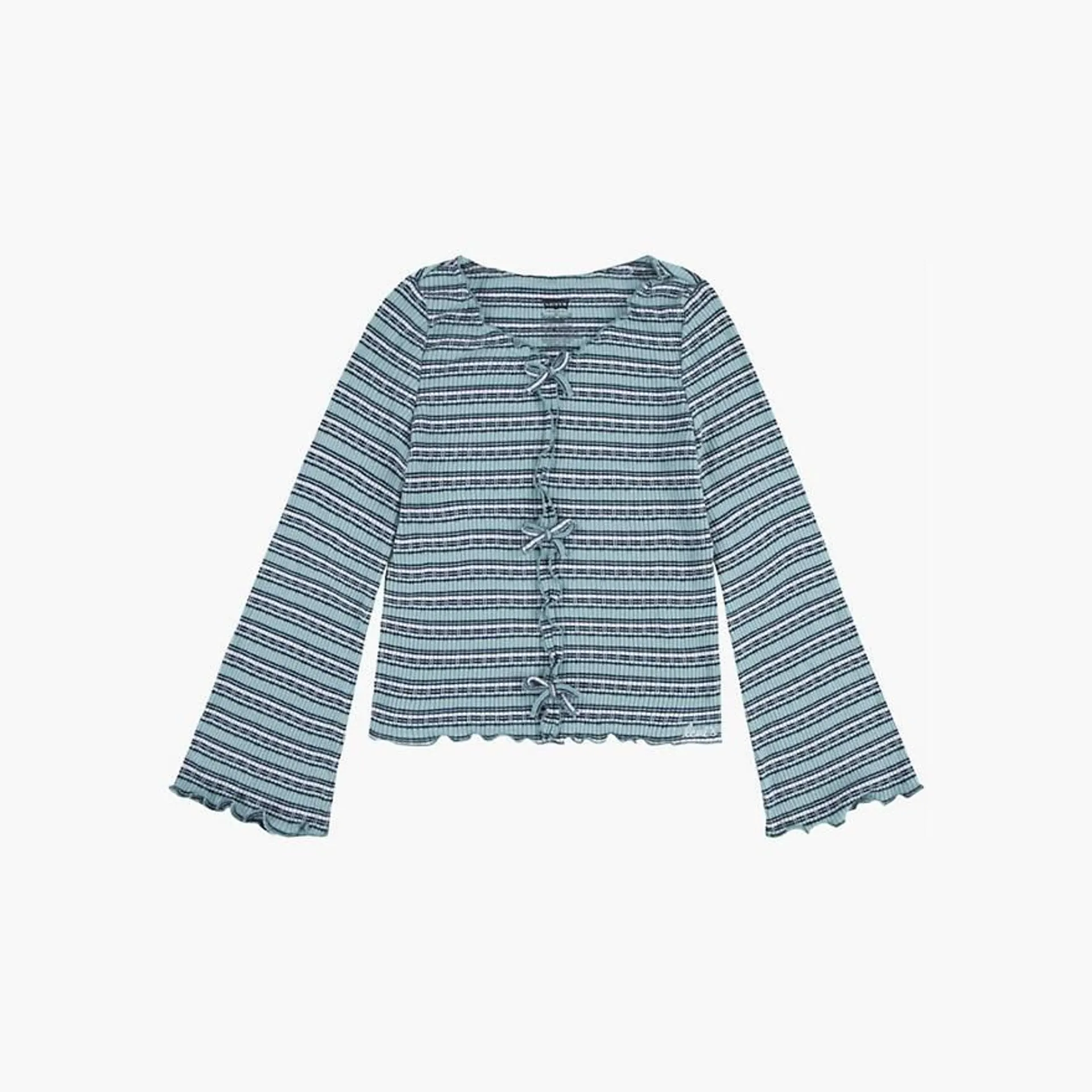 Ribbed Bell Sleeve Striped Top Big Girls 7-16