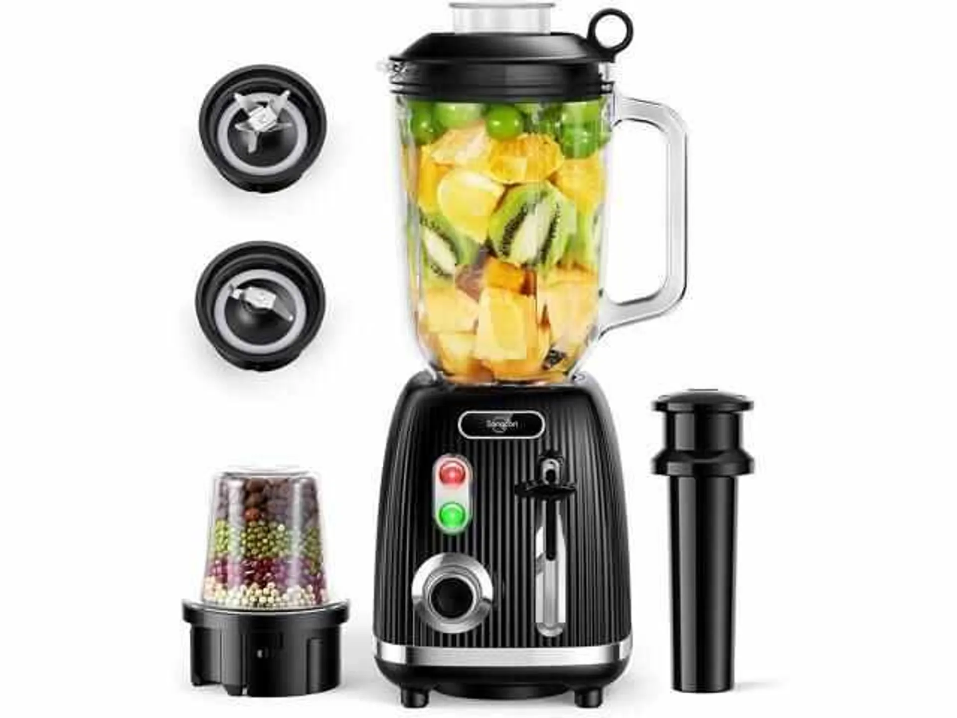 Sangcon 800W Blender for Shakes and Smoothies with 57 Oz Glass Jar & 10 Oz Grinding Cup, Smoothie Blenders and Food Processor Combo for Kitchen with 2 Speeds + Pulse, 6 Fins Blade & Grinding Blade