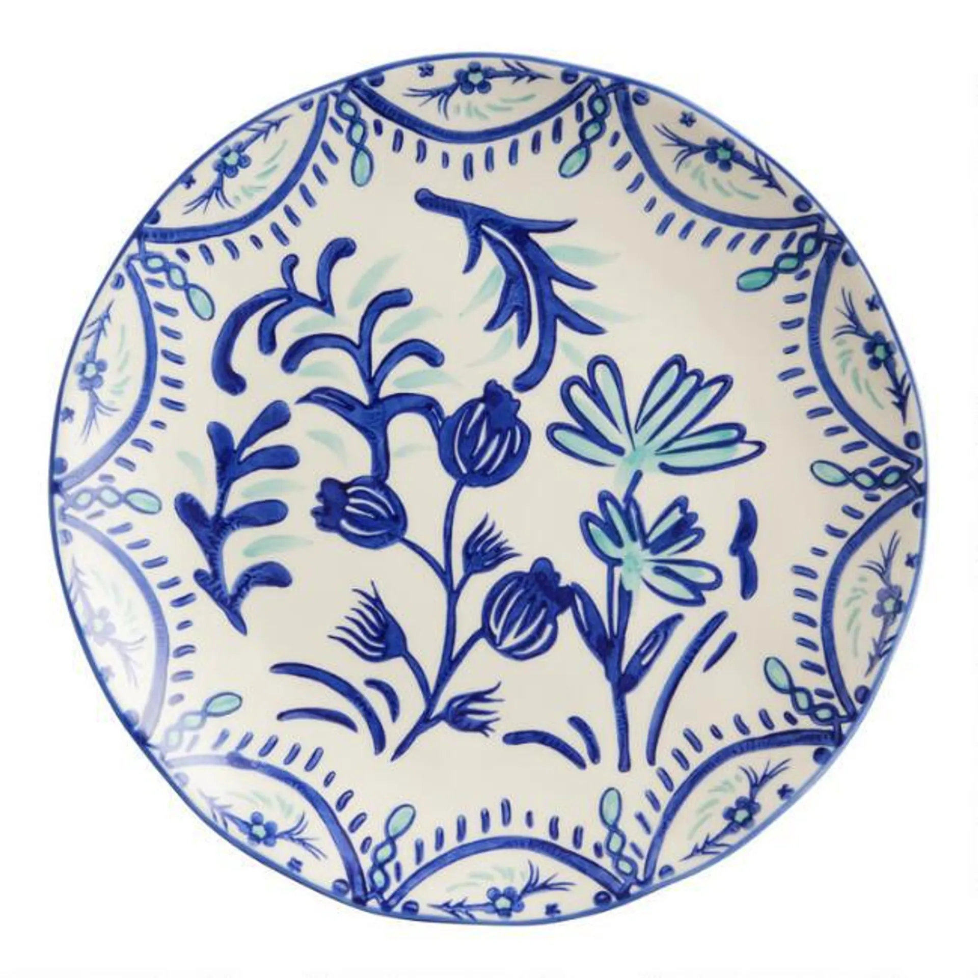 Blue And Aqua Floral Hand Painted Dinner Plate