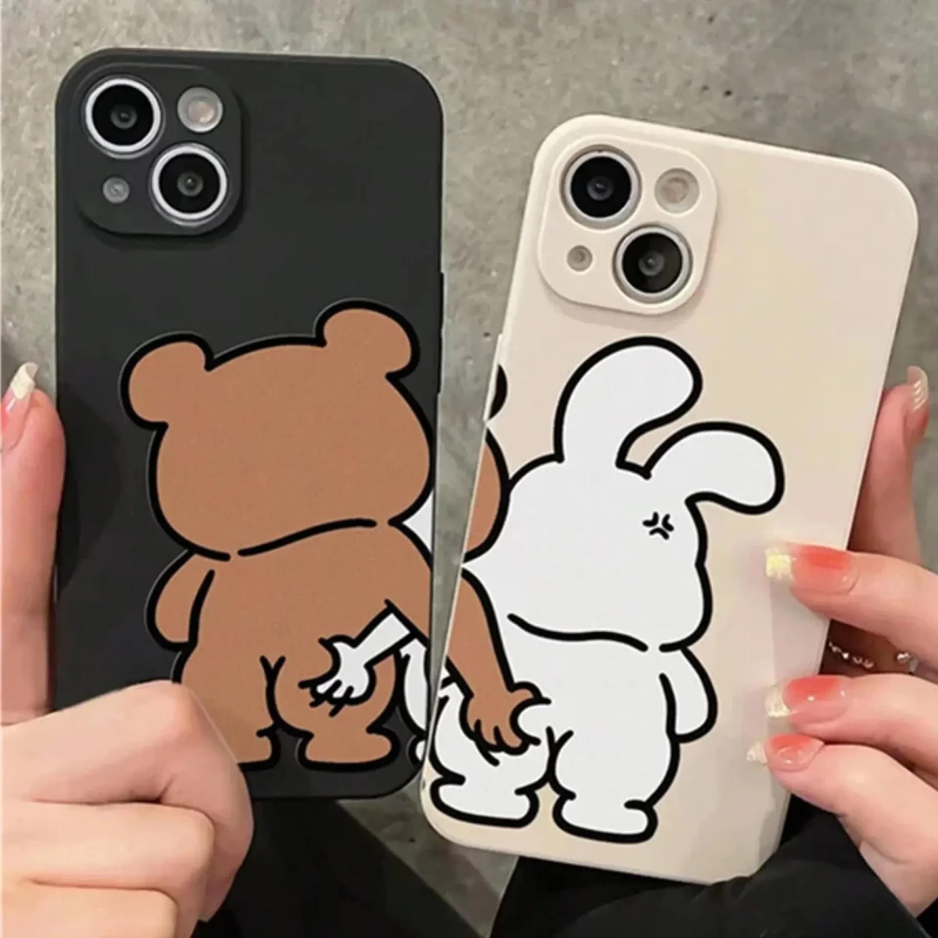 Fundas con patrón de dibujos animados de pareja de conejos y osos para iPhone 16 15 12 13 14 11 Pro Max 14 7 8 Plus X XR XS Max SE 2022 16Pro Funda blanda