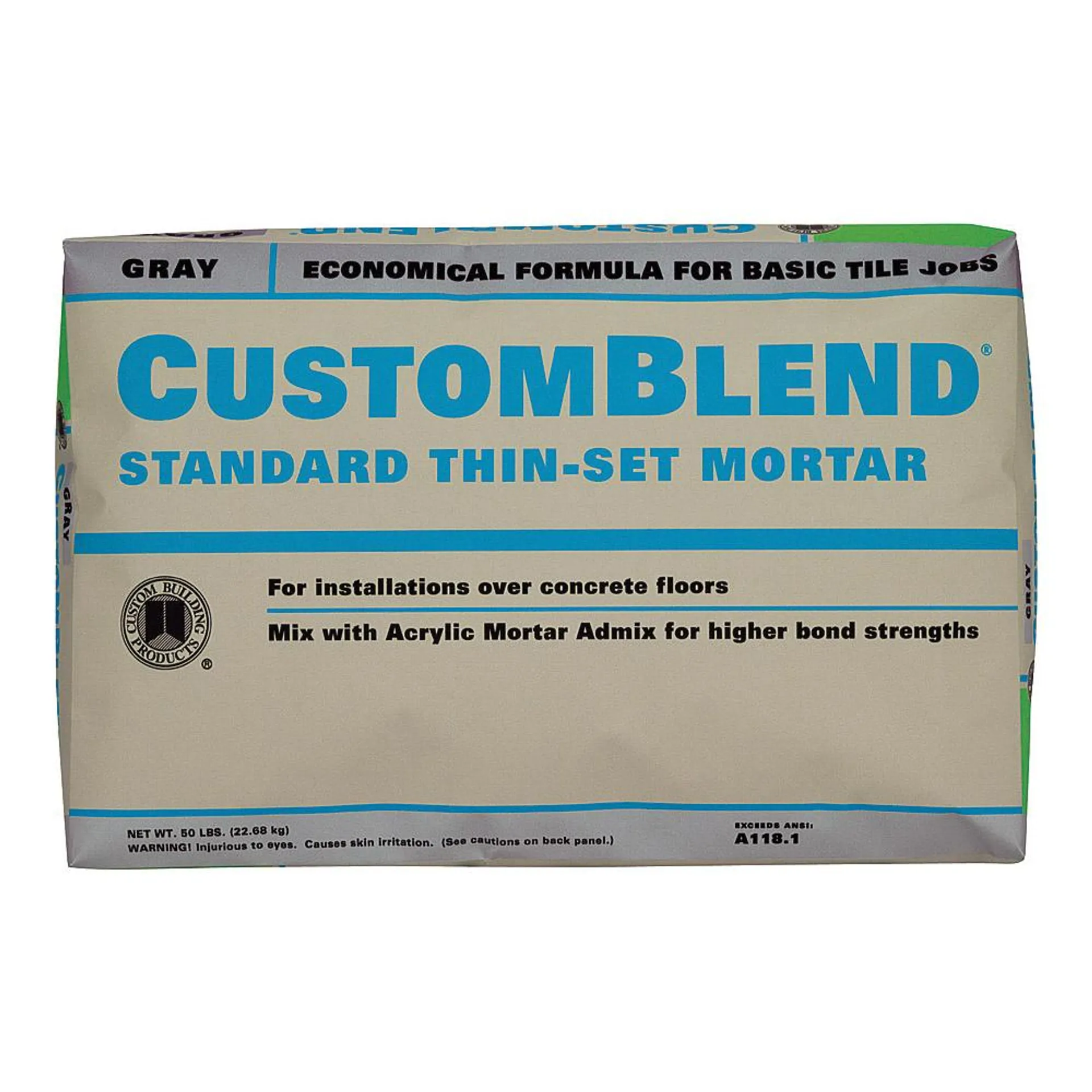 Custom CBTSG50 Thin-Set Mortar, Gray, Powder, 50 lb Bag, 85 to 95 sq-ft Coverage Area