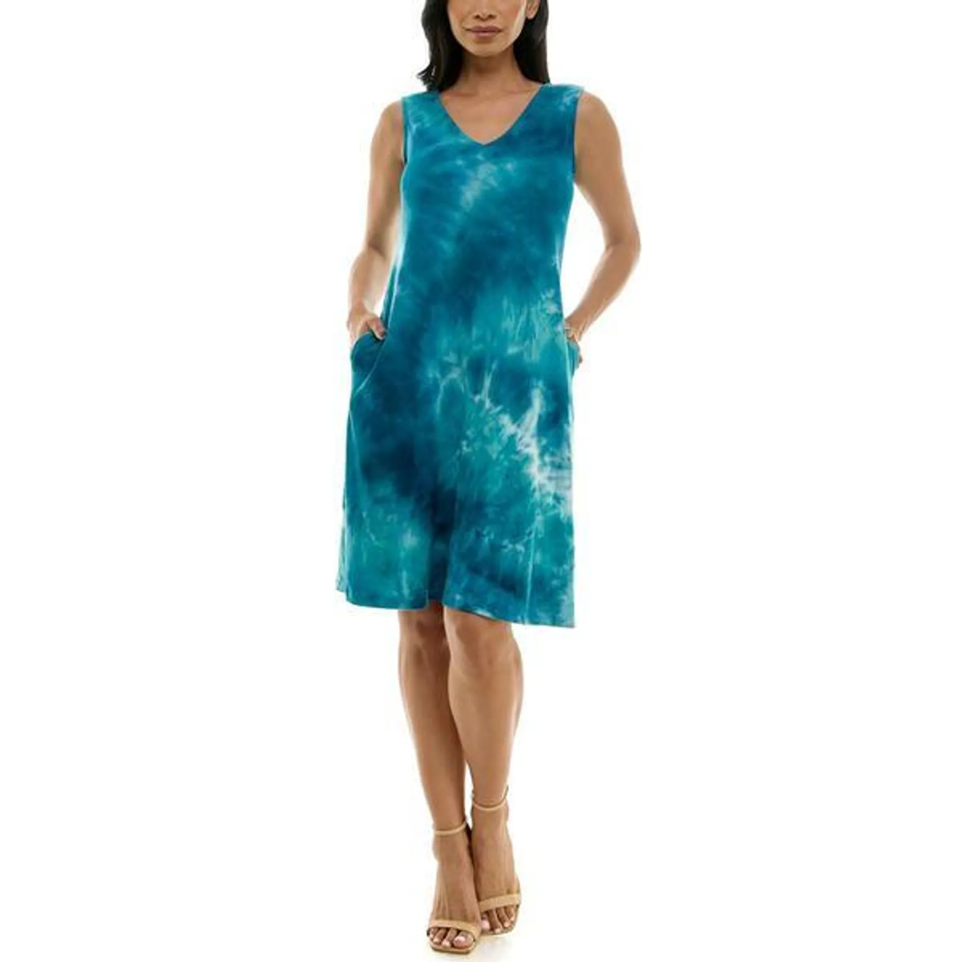 Womens Nina Leonard Sleeveless Tie Dye Reversible Shift Dress