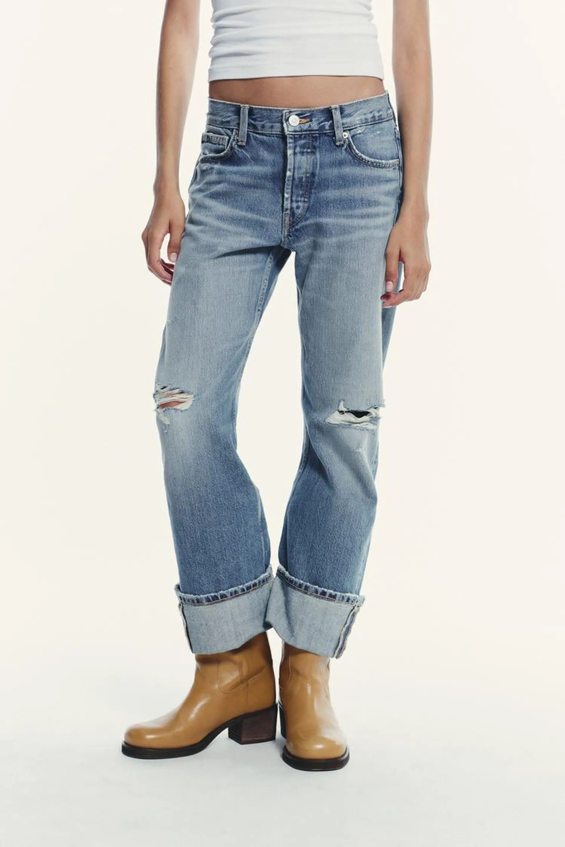 TRF STRAIGHT LEG FOLD UP MID-RISE JEANS