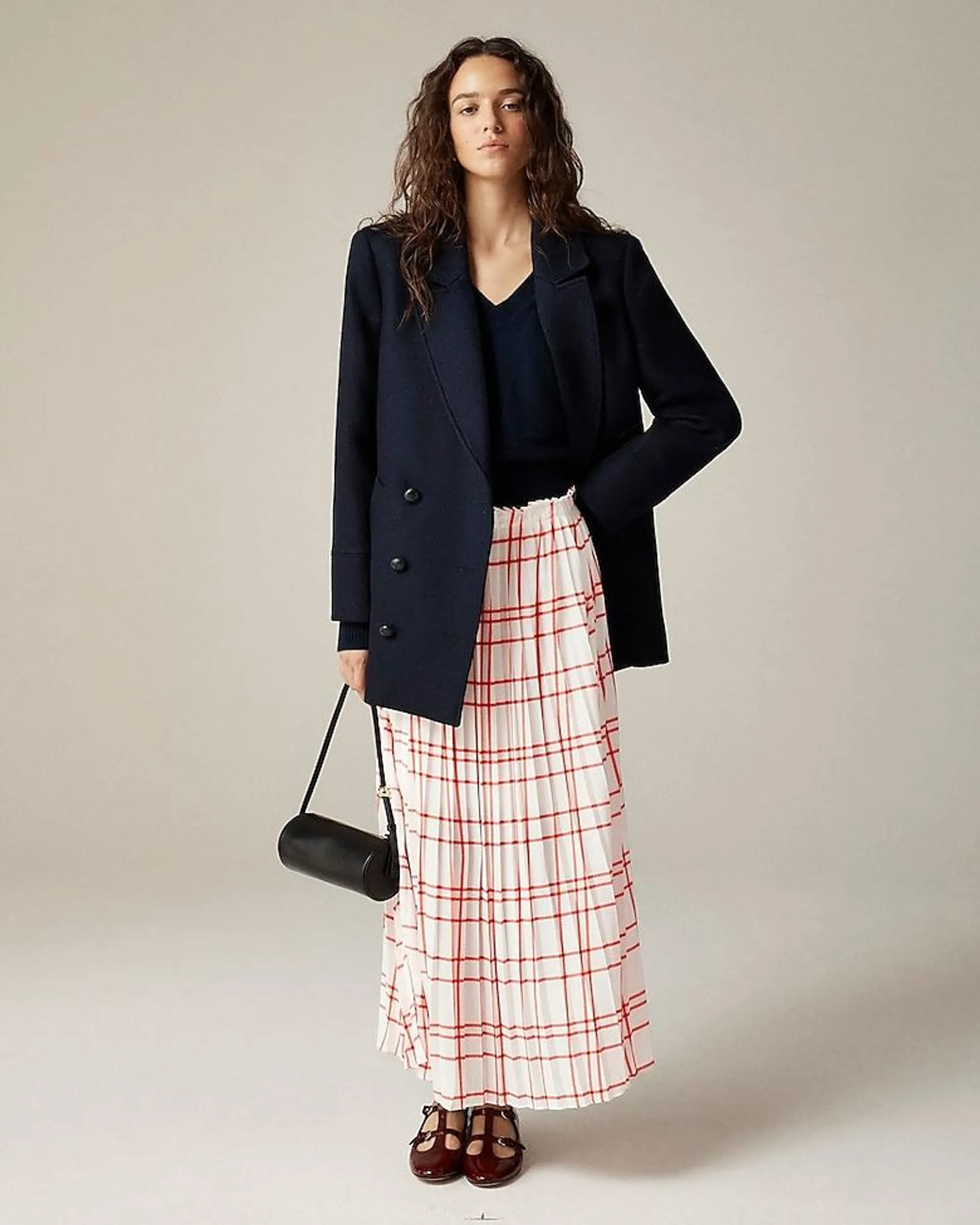 Pleated maxi skirt in plaid drapey georgette