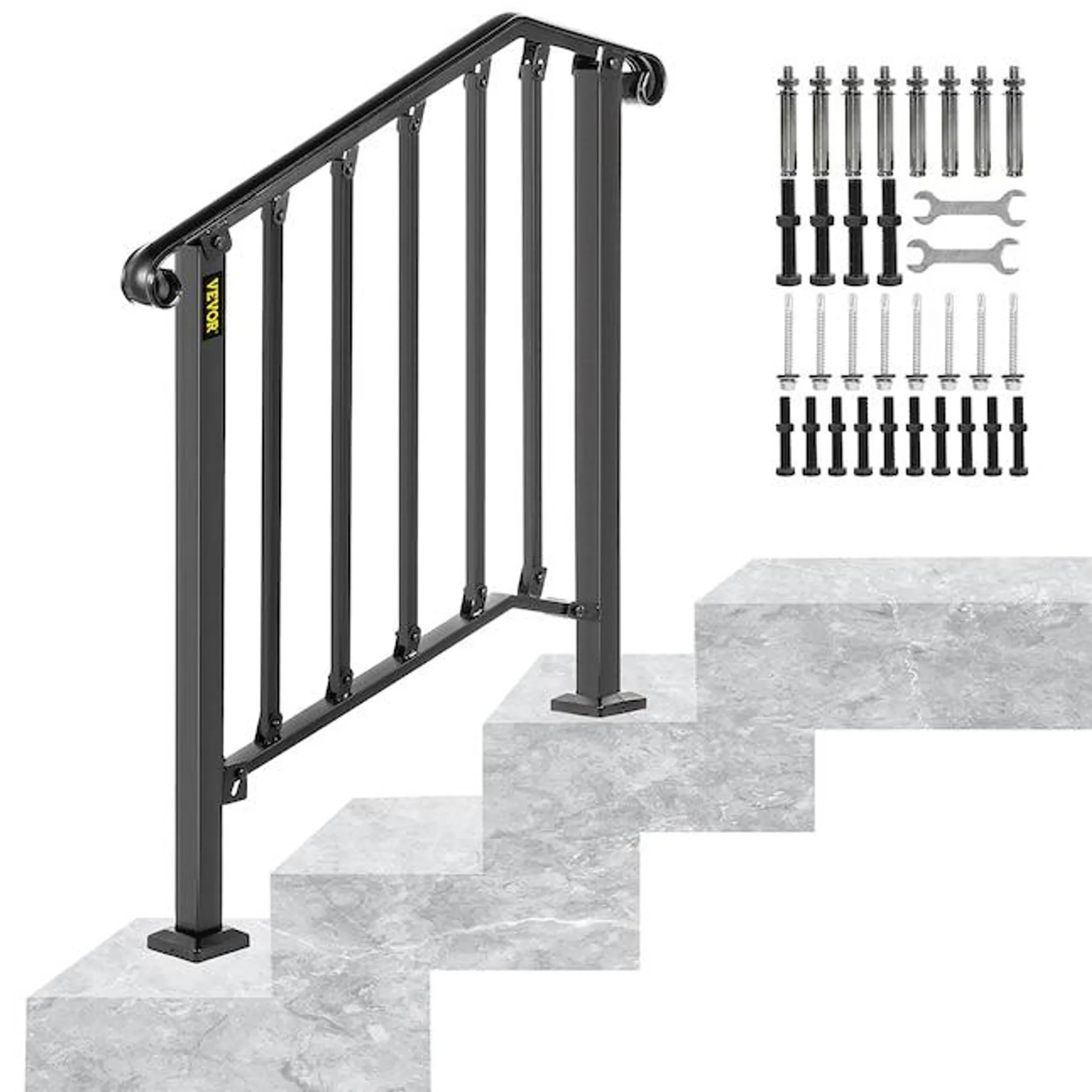 VEVOR Handrails Stair Railing 28-in x 2.4-in x 38.5-in Black Steel Deck Stair Rail Kit