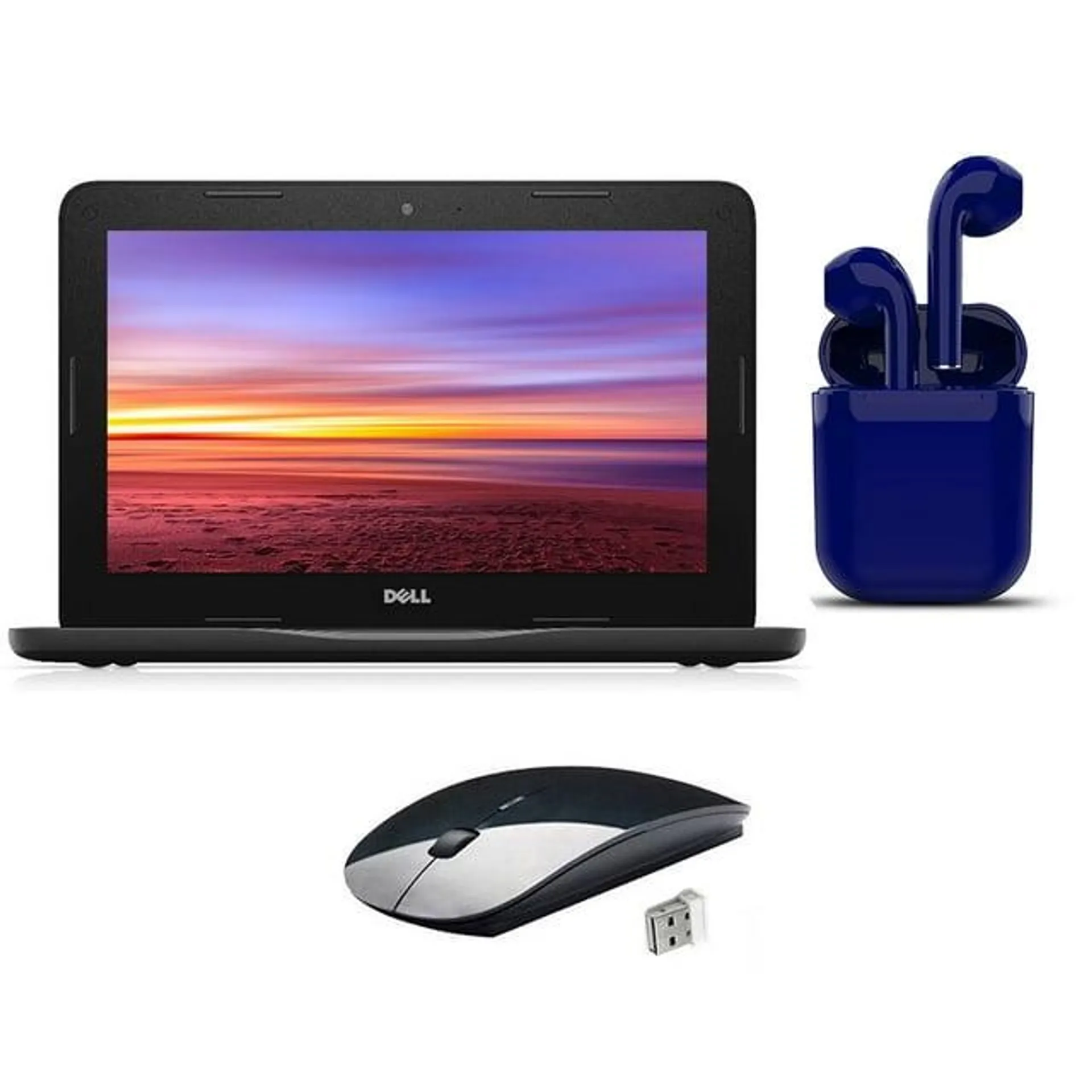 Restored Dell Chromebook 32GB SSD 4GB RAM 11.6-inch Bundle: USA Essentials Bluetooth/Wireless Airbuds, Wireless Mouse By Certified 2 Day Express (Refurbished)