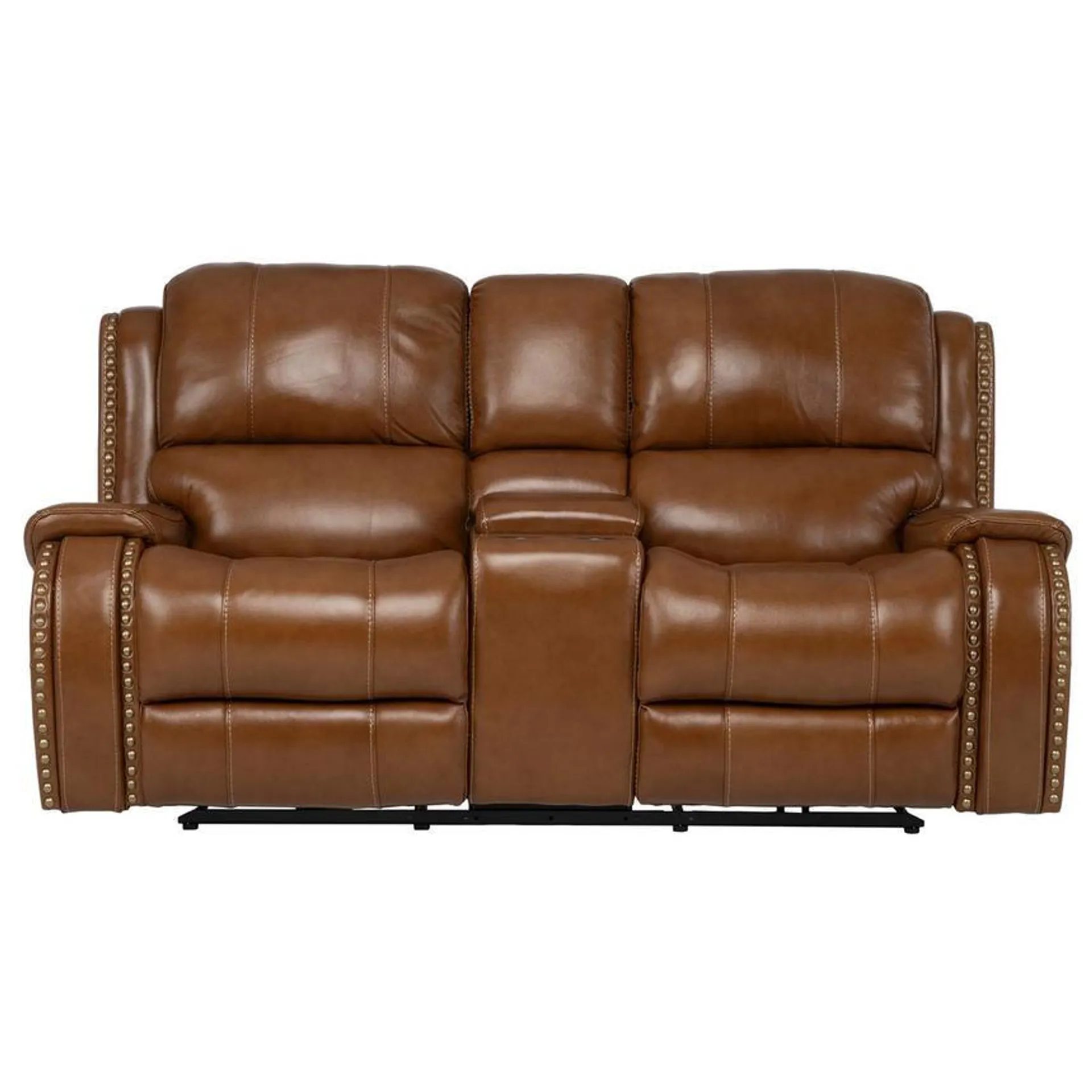 Durham Tan Leather Power Reclining Sofa w/Console