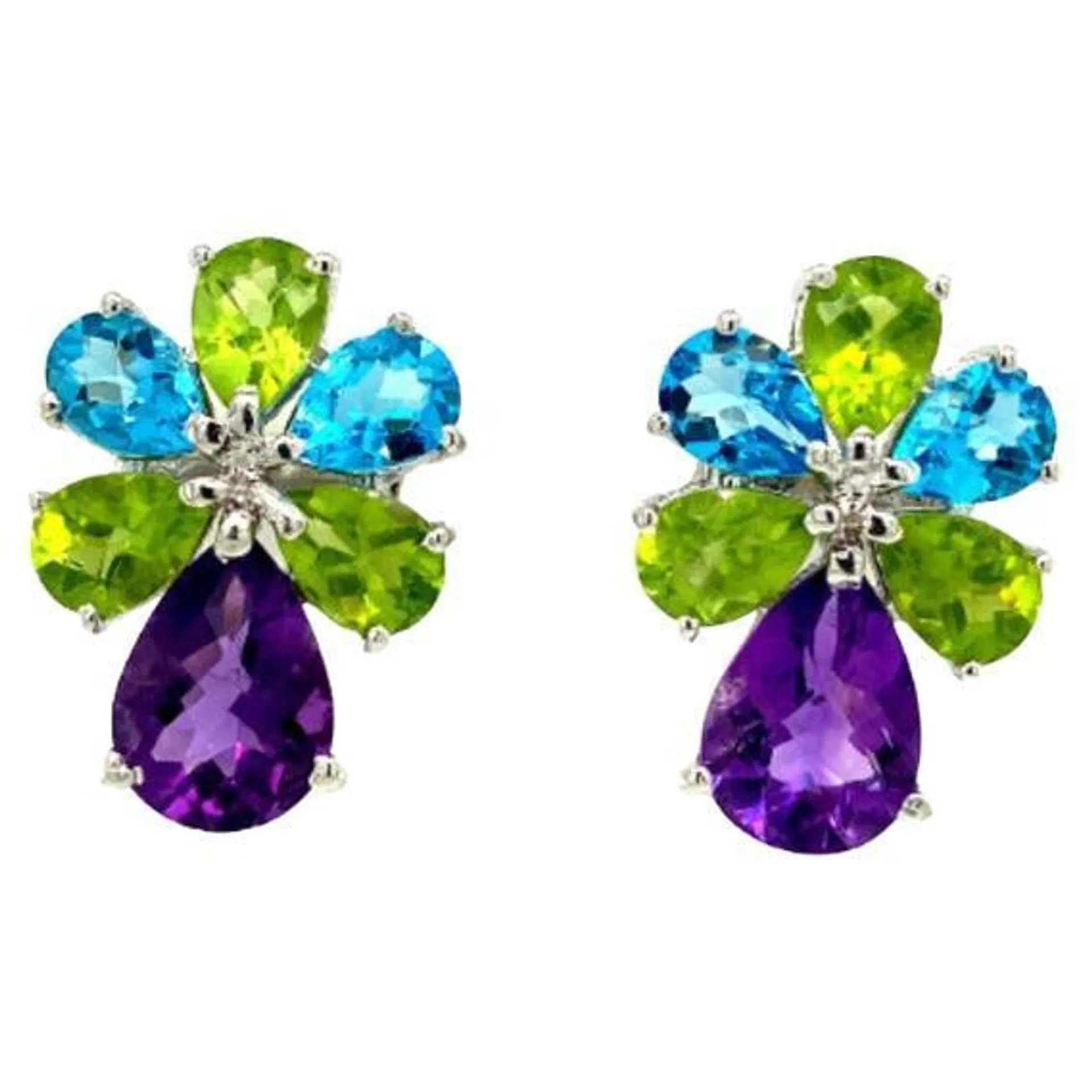 Multi Gemstone Amethyst, Topaz and Peridot Earrings in Sterling Silver