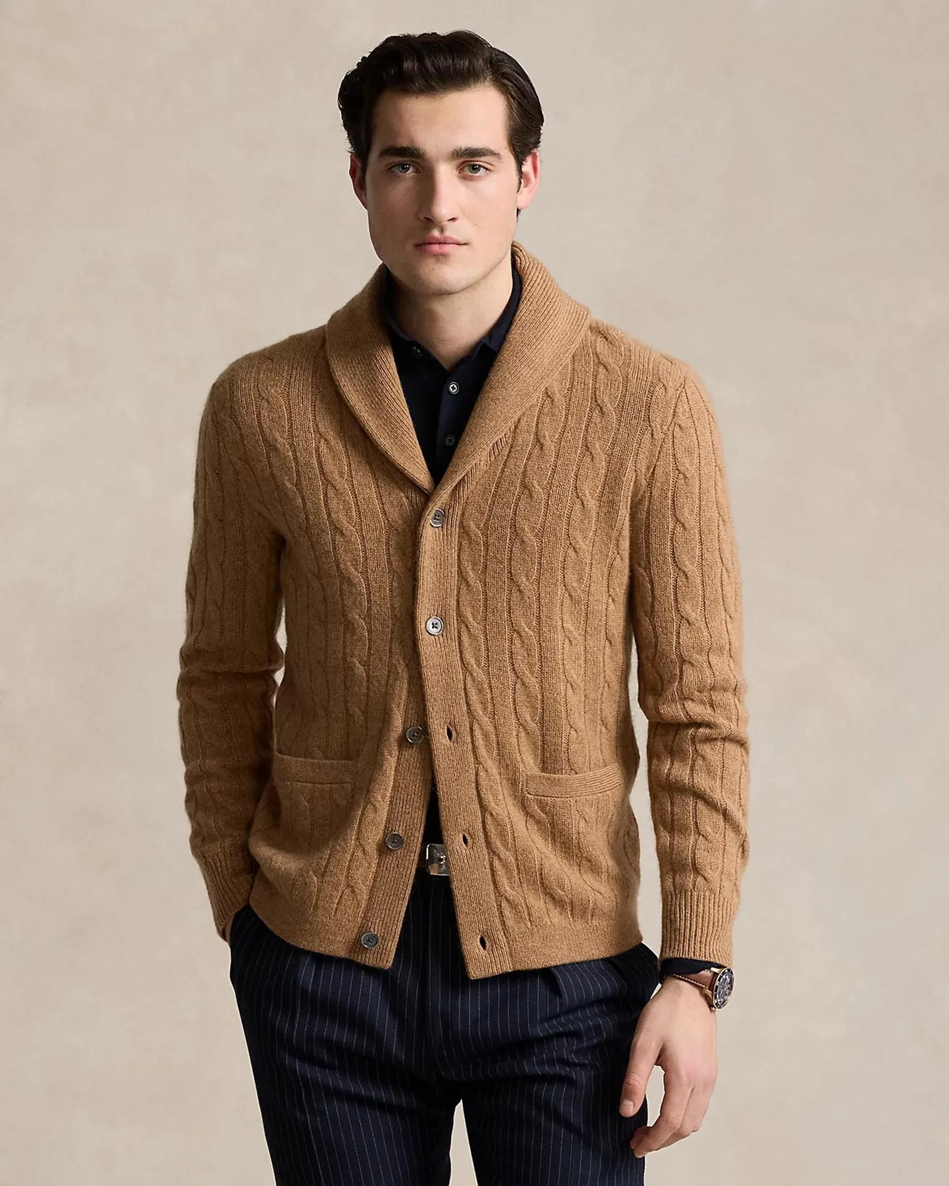 Cable Knit Cashmere Shawl Cardigan