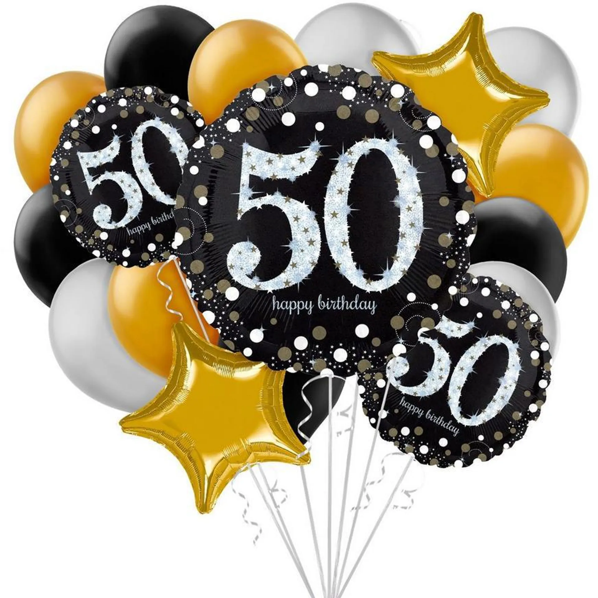 Deluxe 50th Birthday Foil & Latex Balloon Bouquet, 17pc - Sparkling Celebration