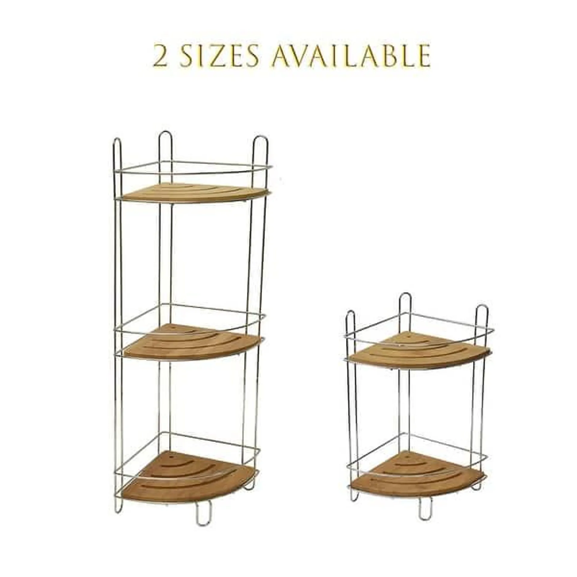 Corner Bathroom Organizer Storage Tower 3 or 2 Shelves Bamboo Black Metal