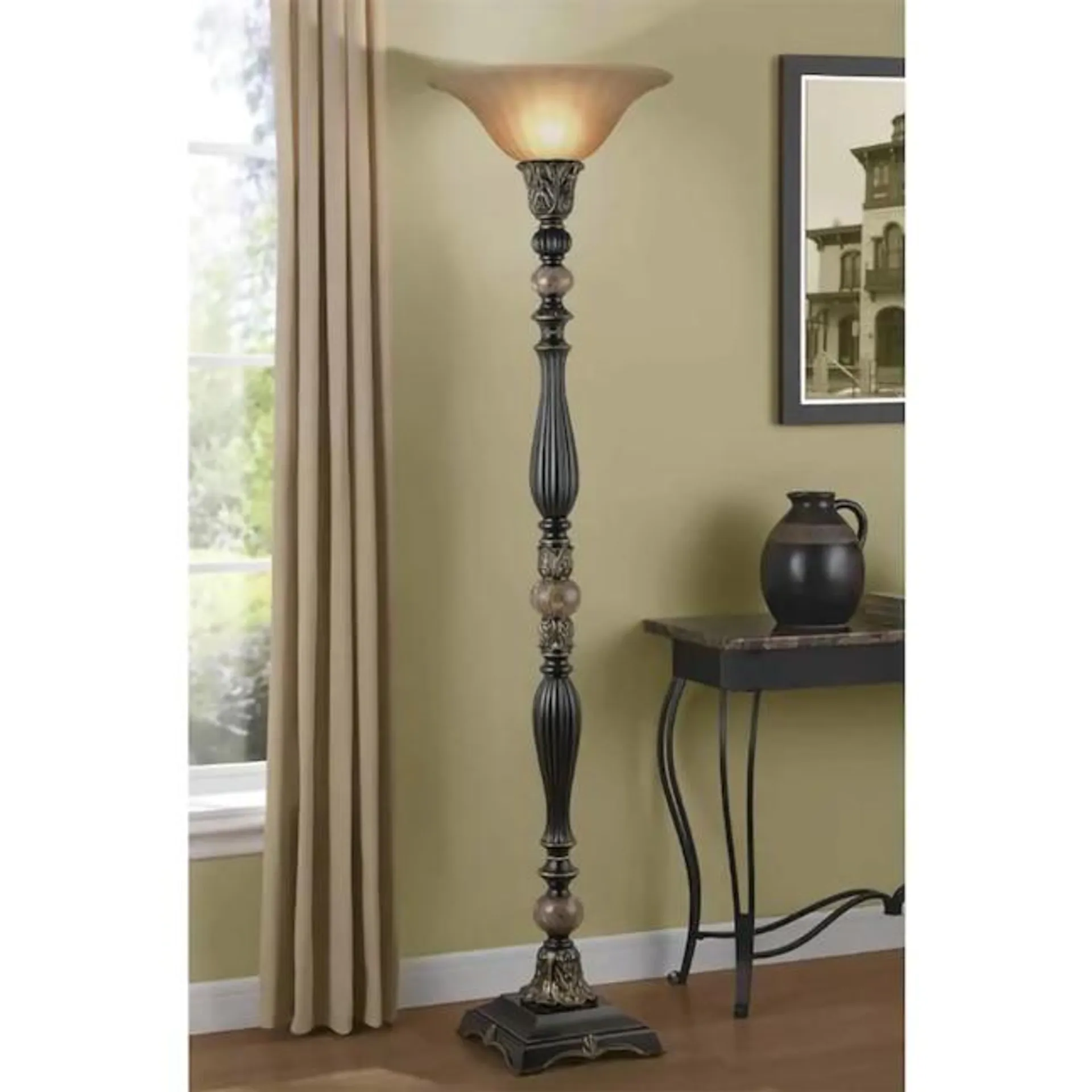 allen + roth Barada 72-in Bronze with Gold Highlights Torchiere Floor Lamp