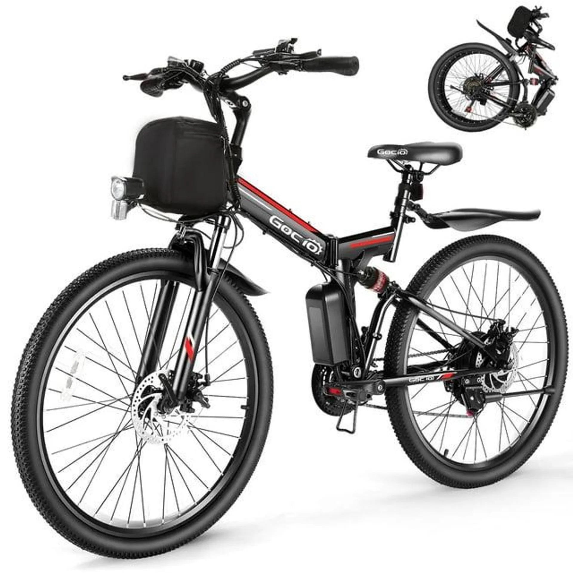 Gocio Adult Electric Bicycles Foldable Ebike, 500W 26" Electric Commuter Bicycle, 48V Battery, Full Suspension, Folding Electric Mountain Bike, Adjustable 21 Speed E-Bikes for Adults UL2849