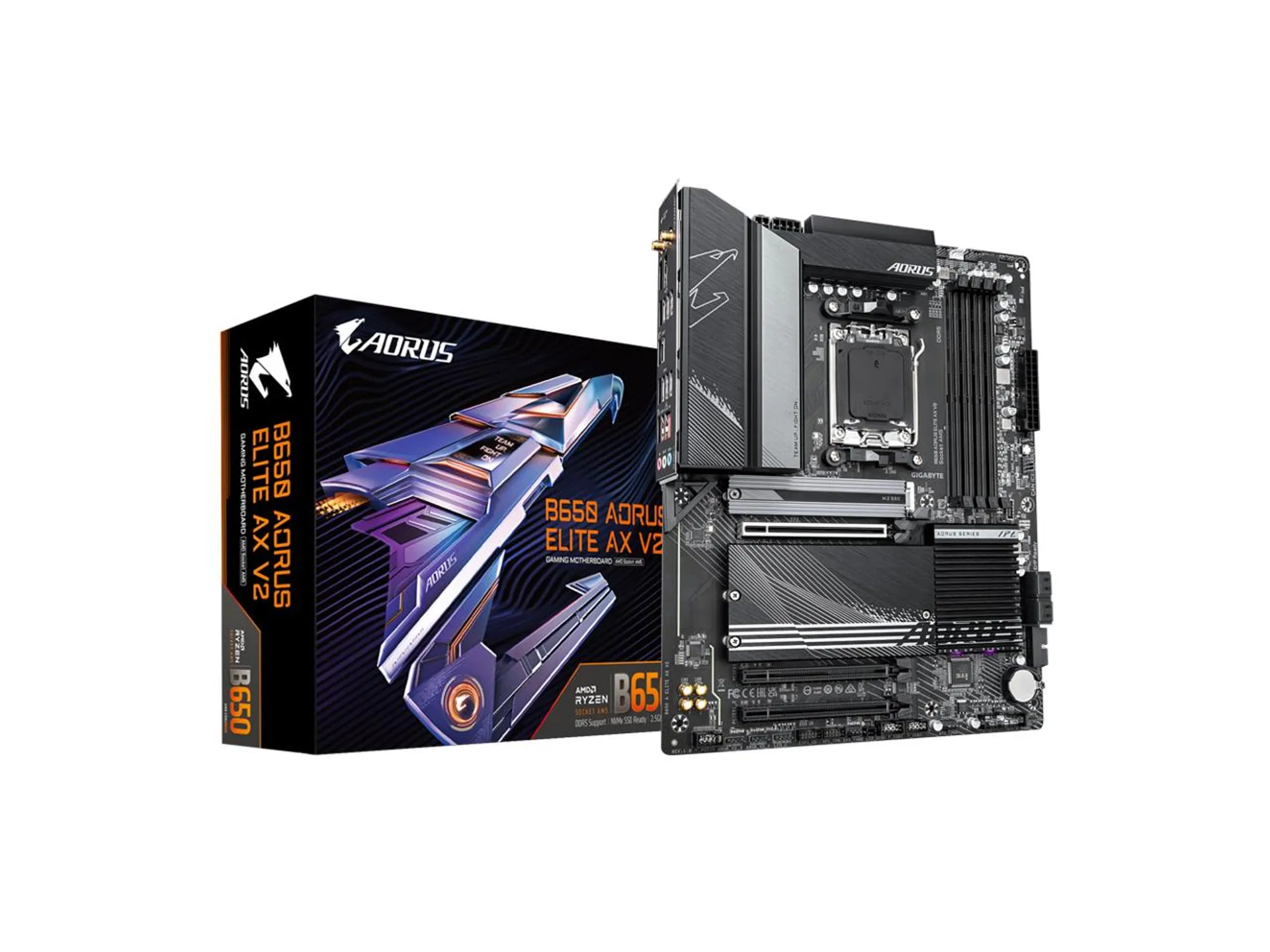 GIGABYTE B650 AORUS ELITE AX V2 AM5 LGA 1718 AMD B650 ATX Motherboard with 5-Year Warranty, DDR5, Triple M.2, PCIe 5.0, USB 3.2 Gen2X2 Type-C, WiFi 6E, 2.5GbE LAN, Q-Flash Plus, EZ-Latch