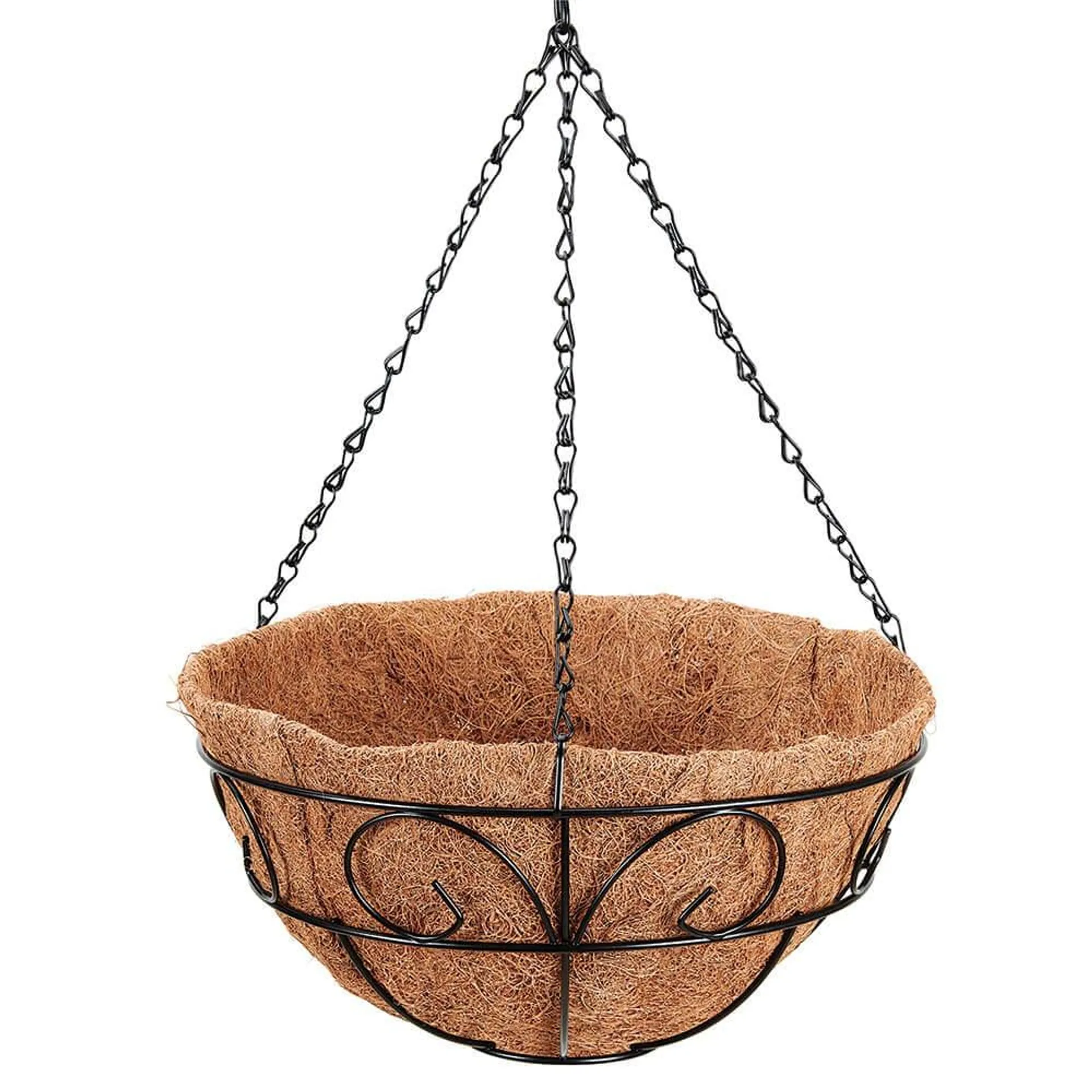 Decorative Scroll Hanging Wire Basket Planter with Coco Liner, 14"