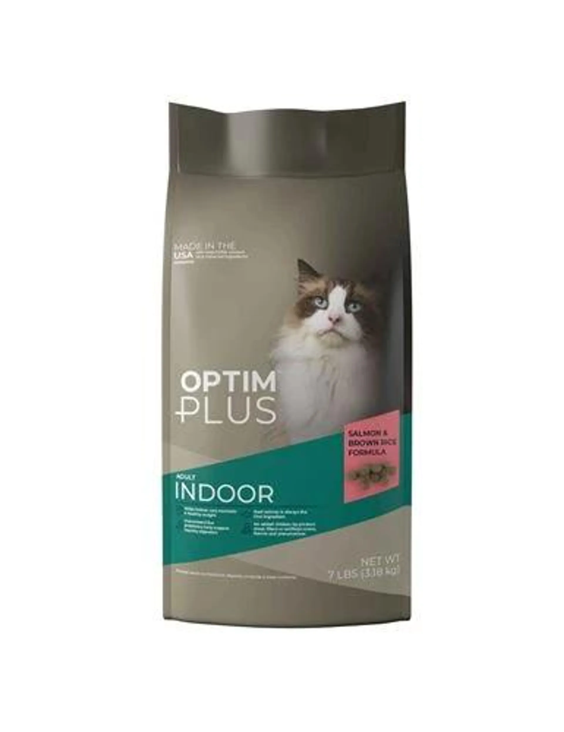 OptimPlus Adult Indoor Salmon & Brown Rice Formula Dry Cat Food, 7 Pounds