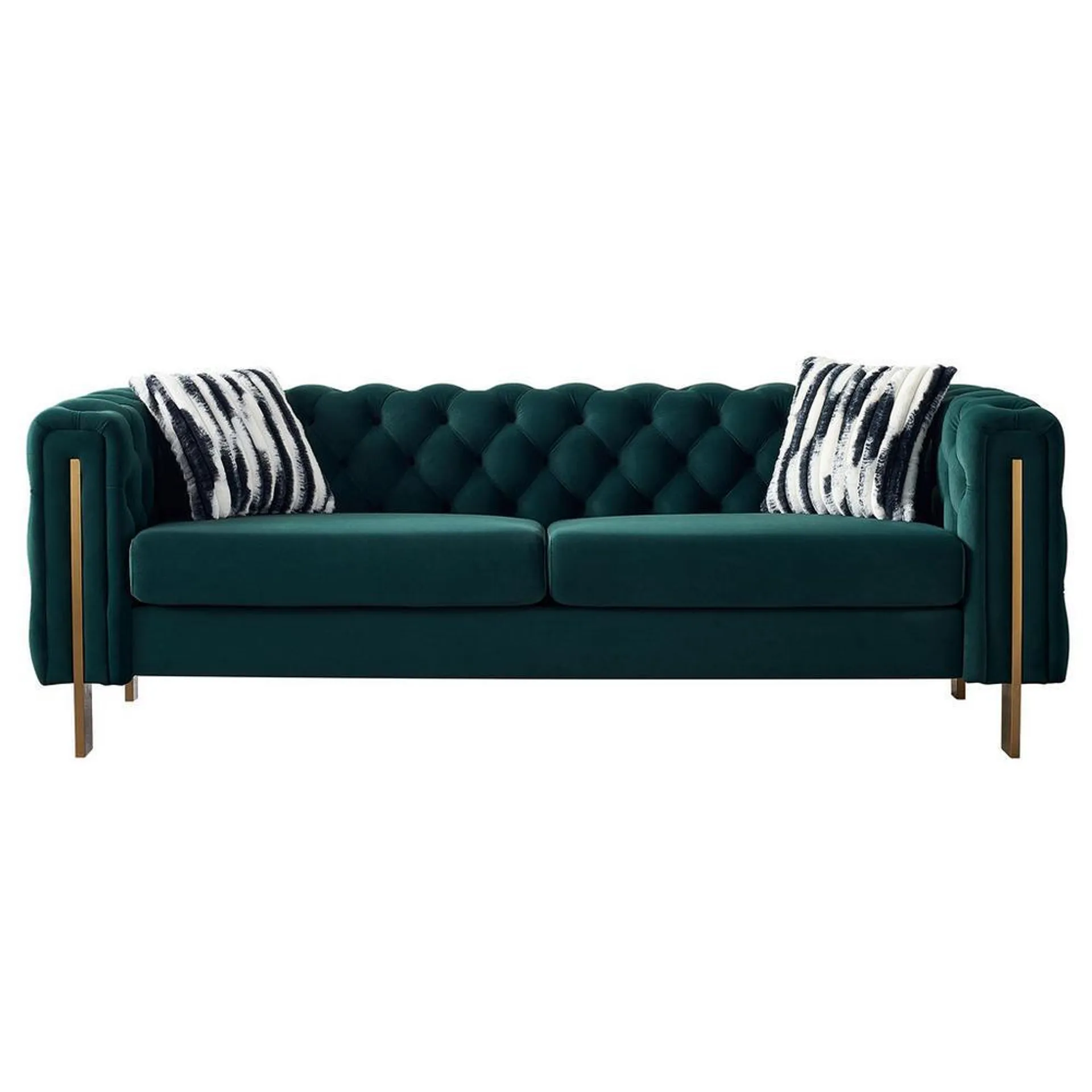 Davenport Jade Velvet Tuft Sofa with Pillows