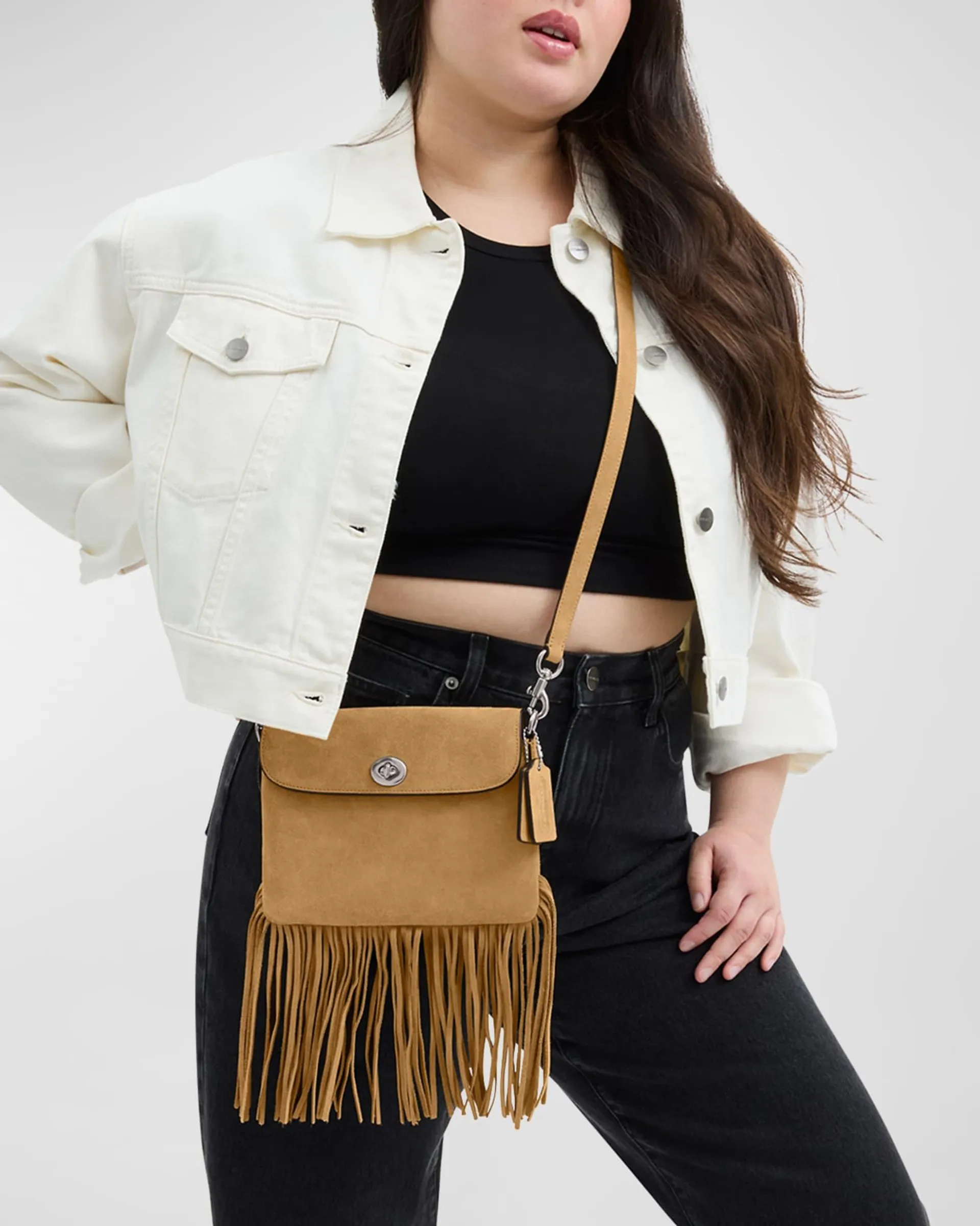 1964 Fringe Flap Suede Shoulder Bag