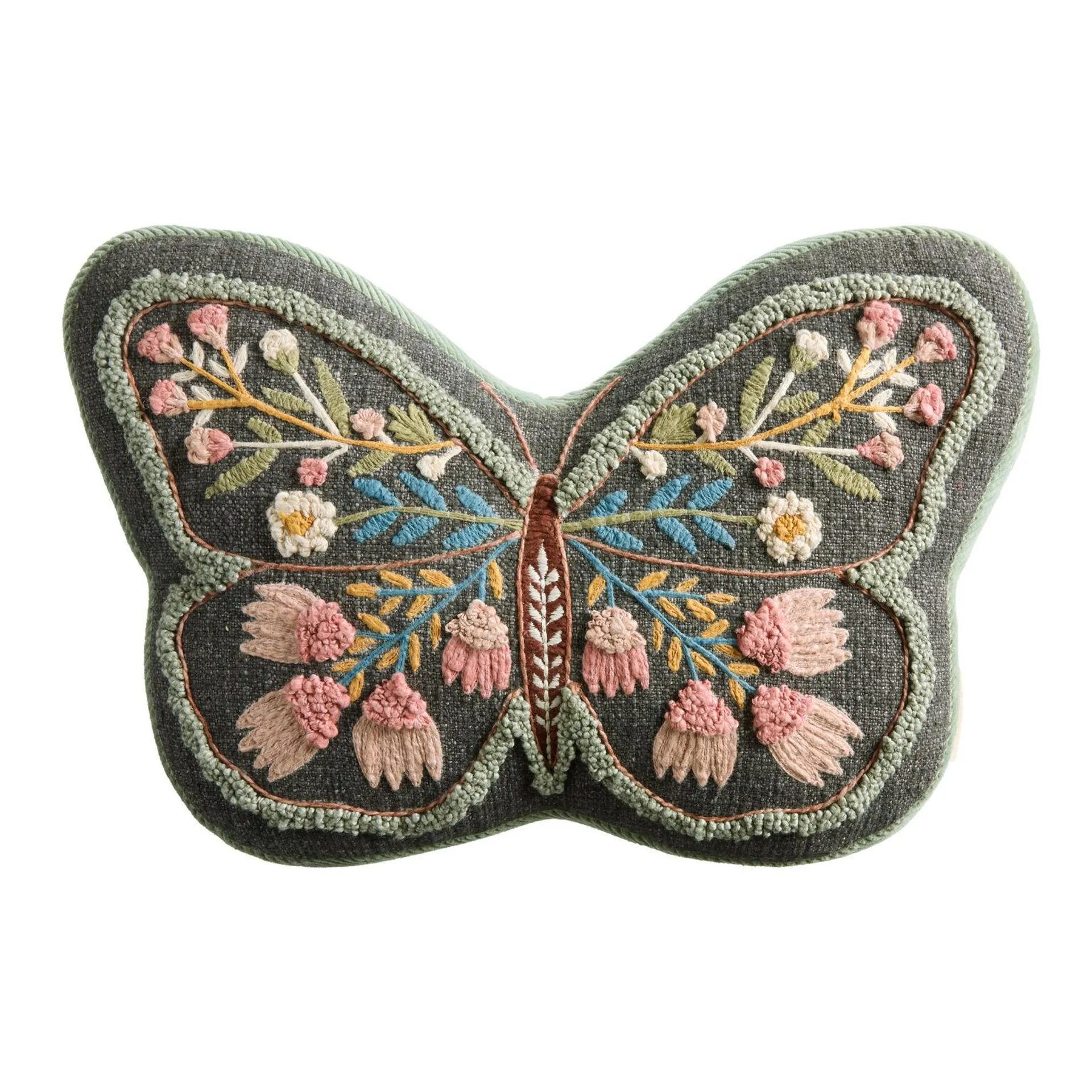 Navy Multicolor Embroidered Butterfly Shaped Pillow