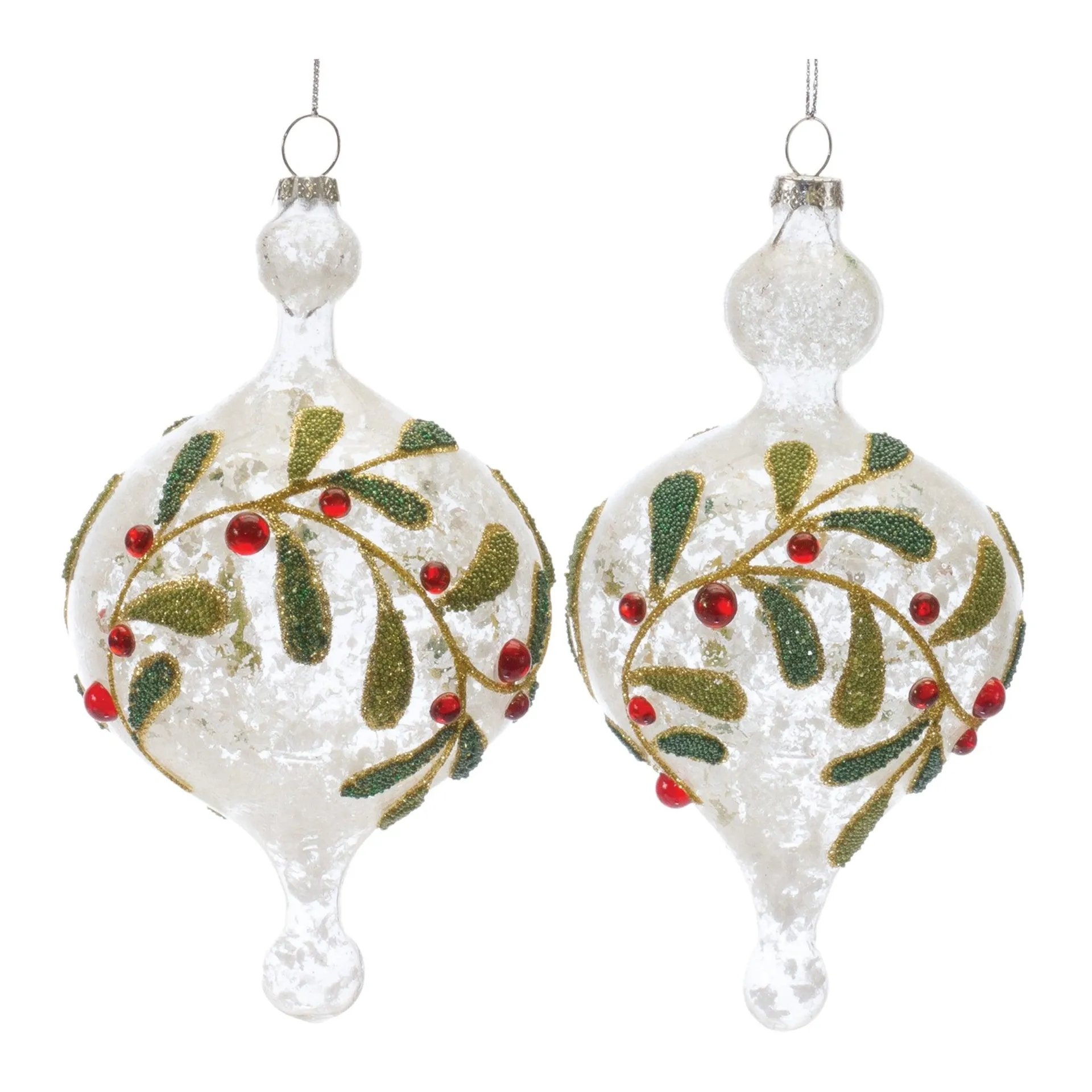 Beaded Glass Mistletoe Ornament, Set of 6