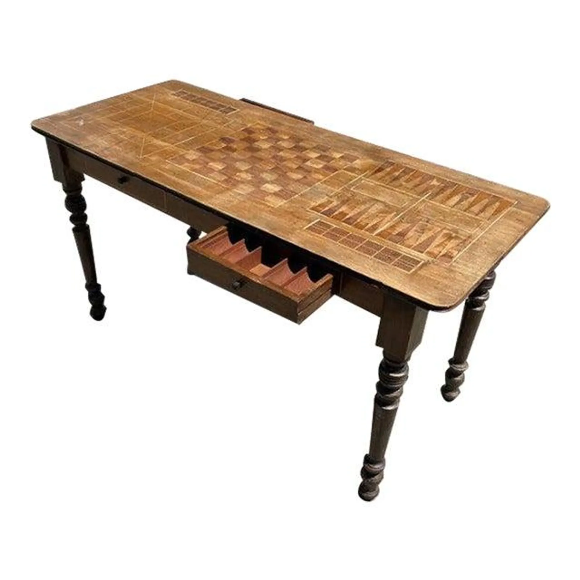 Antique Farmhouse Turned Wood Gaming Table