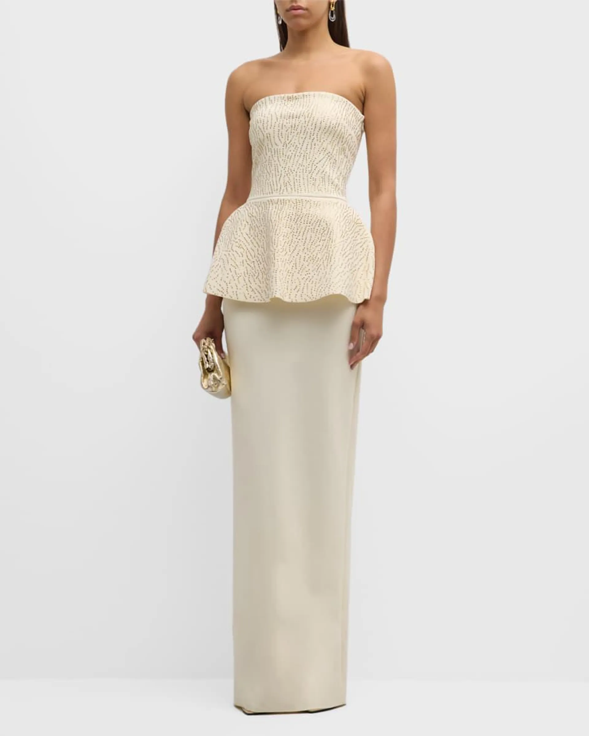 Studded Strapless Peplum Column Gown