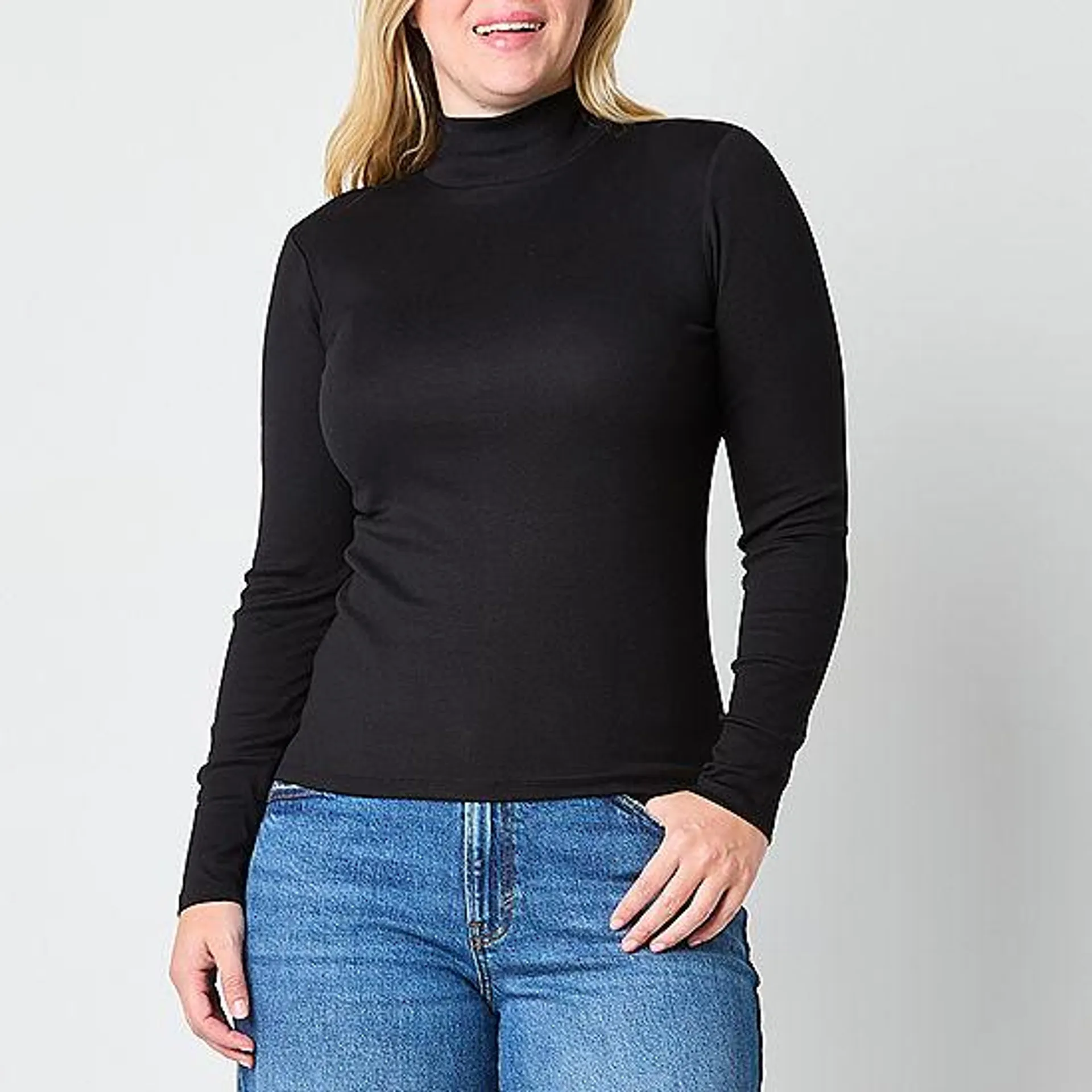 a.n.a Womens Mock Neck Long Sleeve T-Shirt