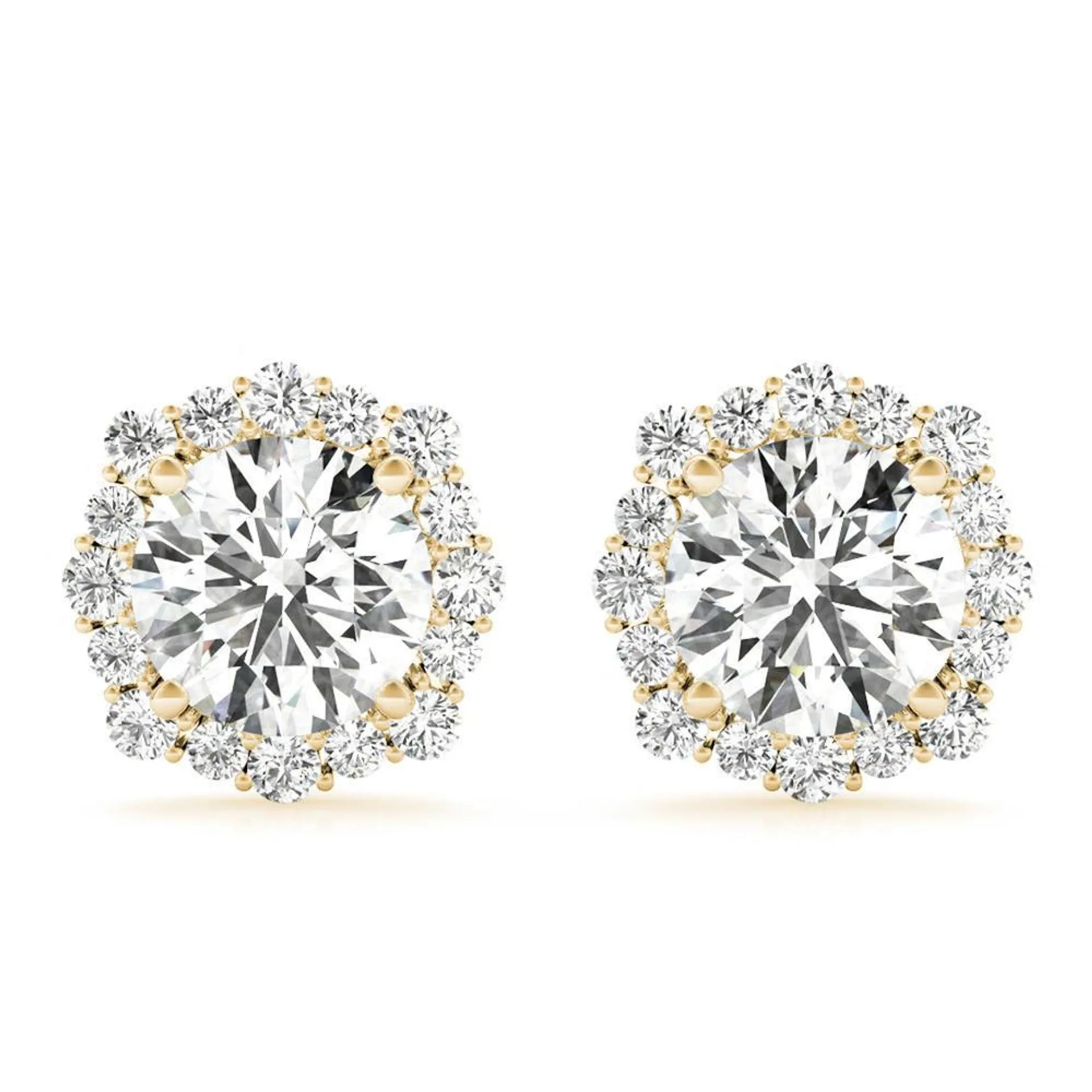 szul.com 3/4 Carat TW Floral Halo Diamond Stud Earrings in 14K Yellow Gold