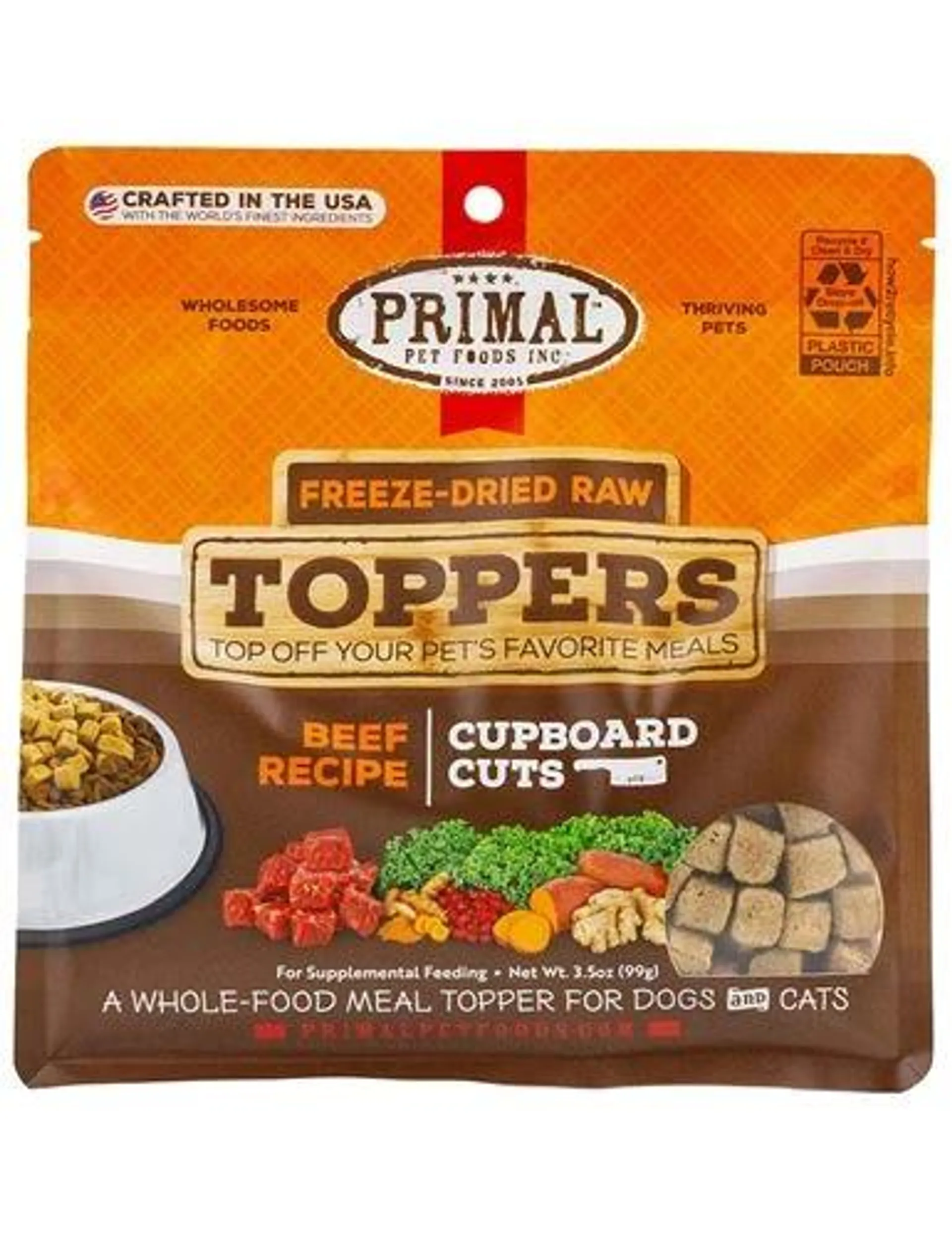 Primal Pet Foods Cupboard Cuts Freeze Dried Raw Toppers for Dogs & Cats, Beef, 3.5 Ounces