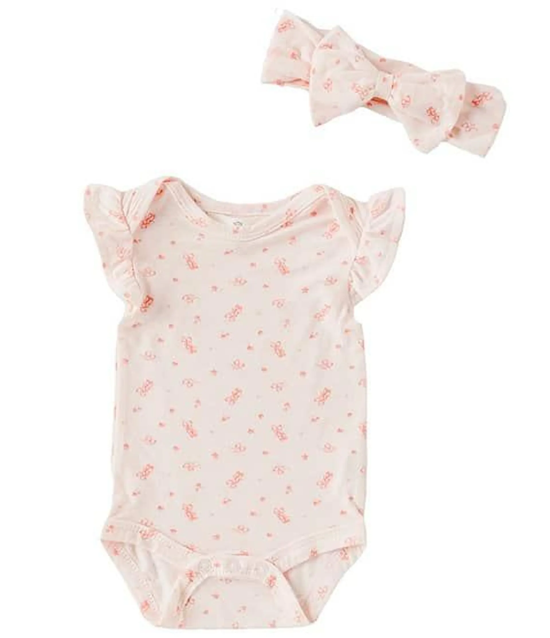 Baby Girls Newborn-9 Months Round Neck Ruffle Cap Sleeve Ballet Print Bodysuit & Bow Set