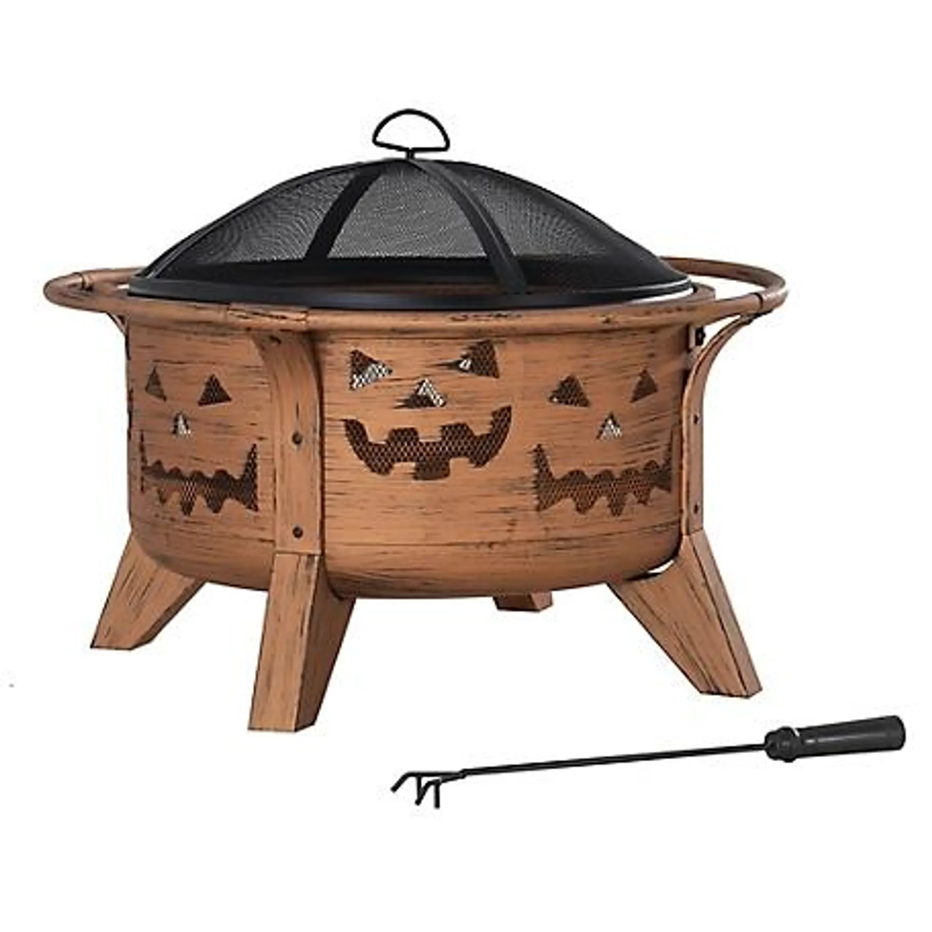 Sunjoy 30 in. Outdoor Wood-Burning Fire Pit, Patio Jack-o-Lantern Motif Round Steel Fire Pit Large Fire Pits for Outside