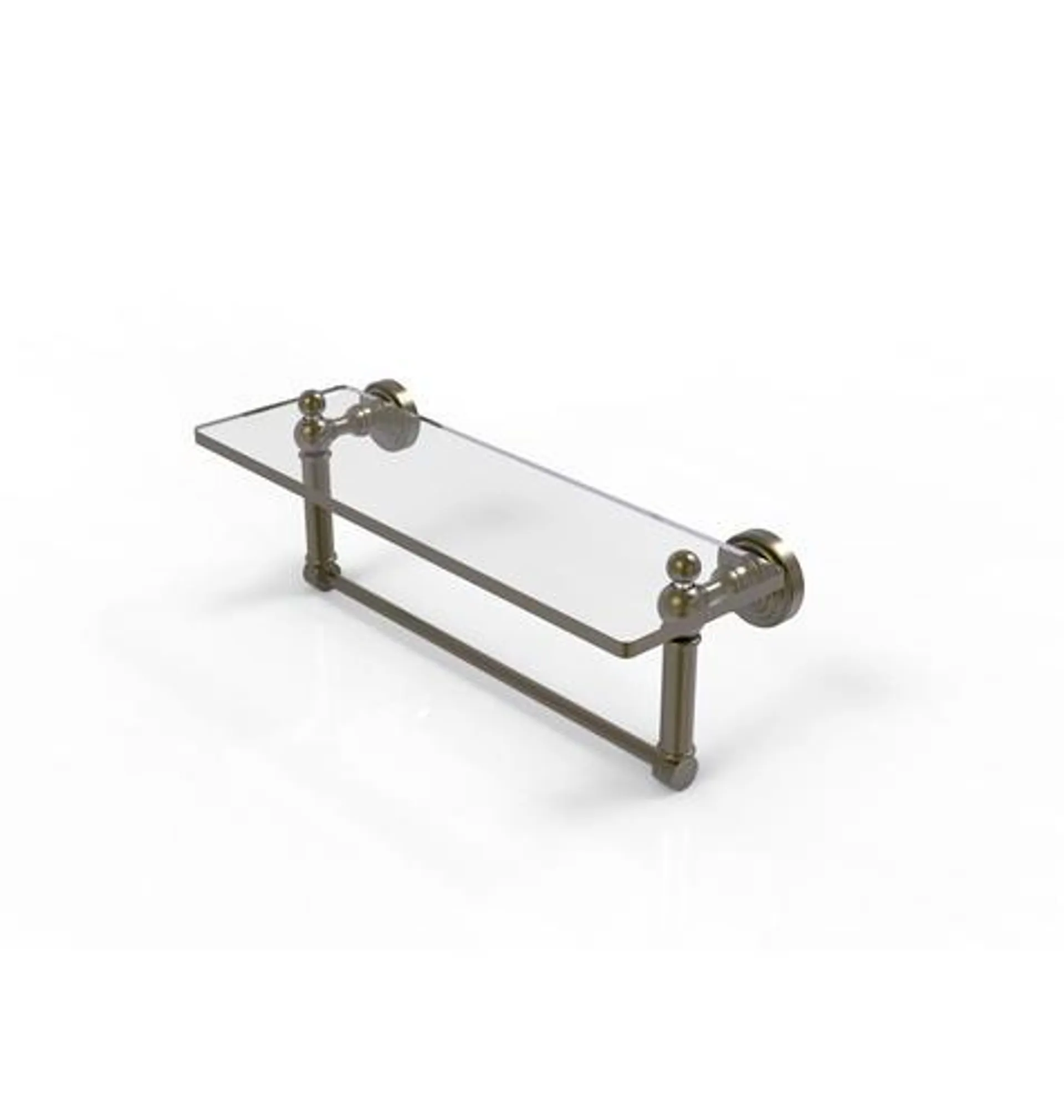 Allied Brass Waverly Place 16" Antique Brass Glass Bathroom Shelf with Integrated Towel Bar