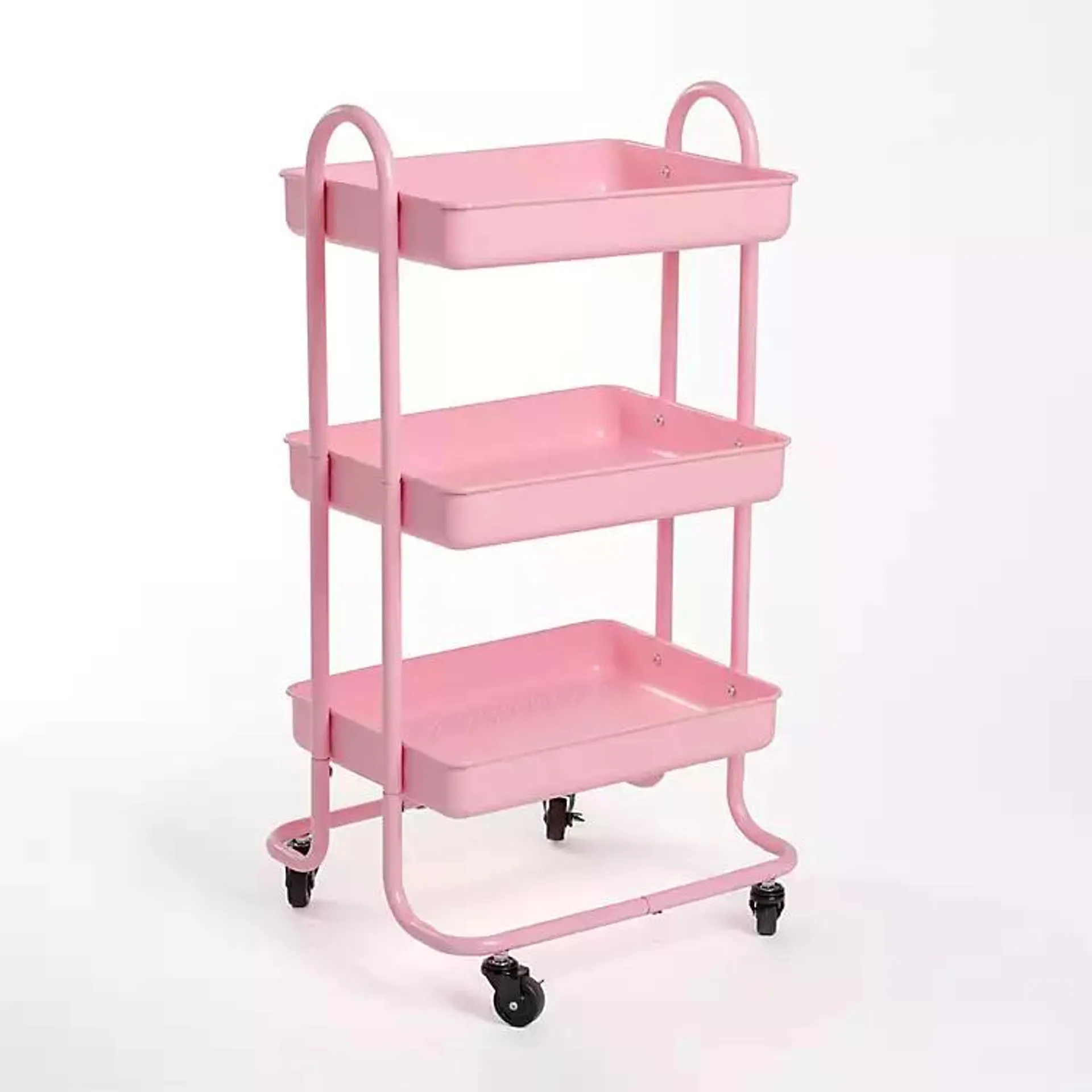 Pink 3-Tier Metal Rolling Cart