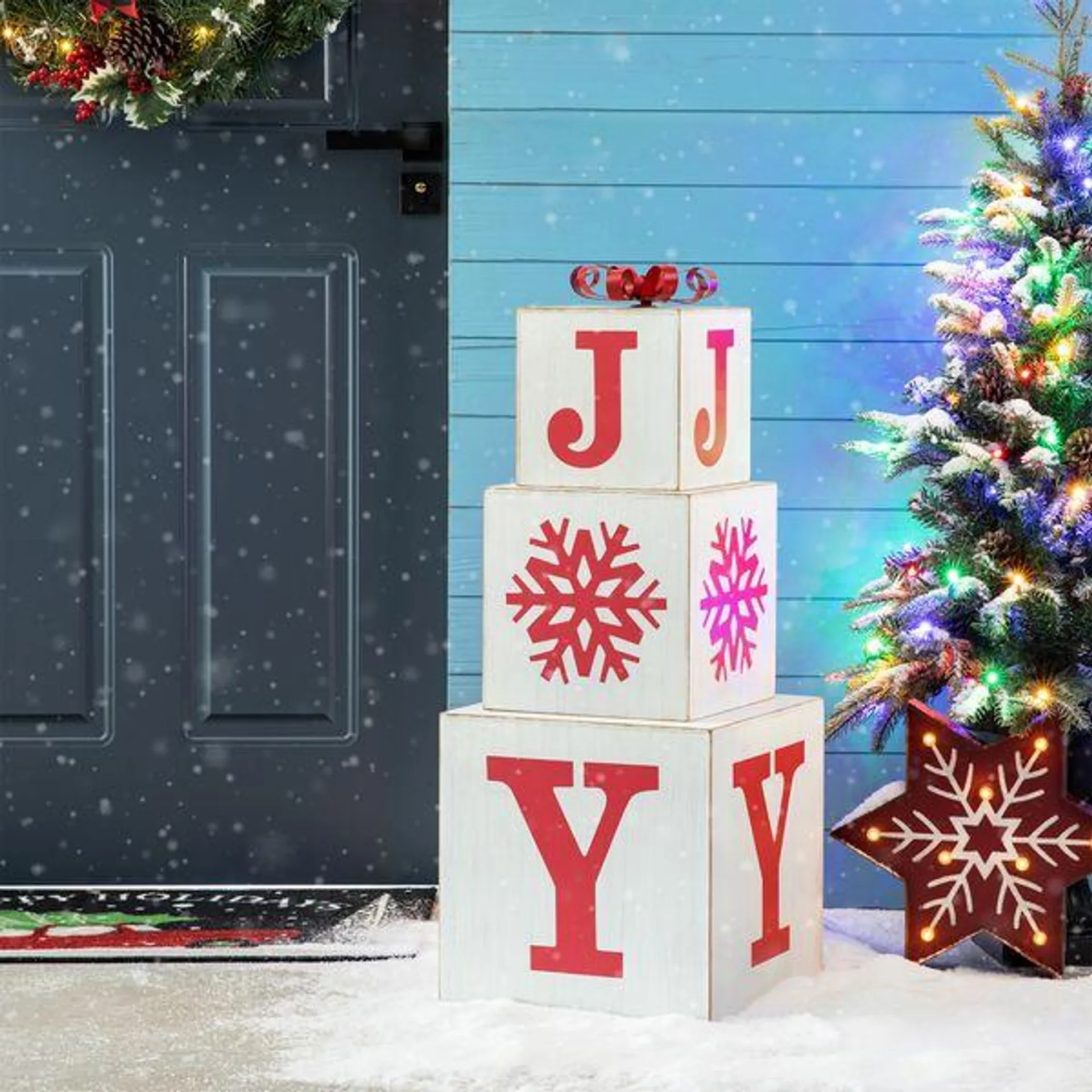 32"H Christmas Wooden Block JOY Porch Sign - 2 colors available