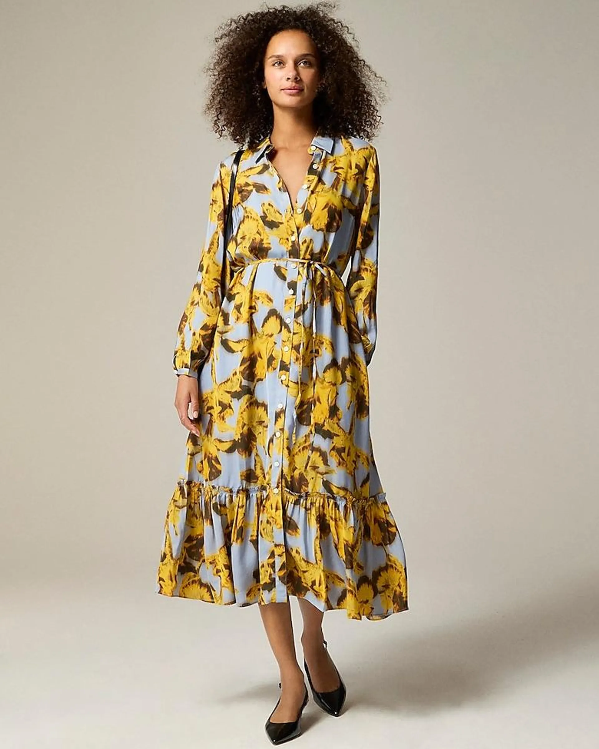 Long Amelia shirtdress in floral drapey viscose twill