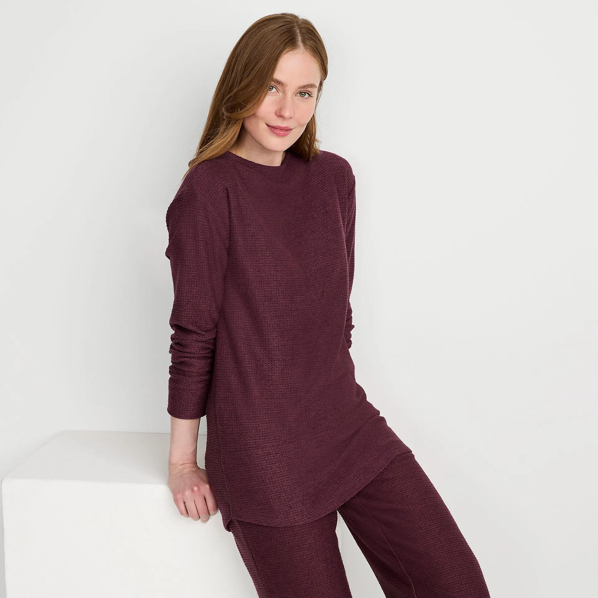 Women's Cable Ottoman Relaxed Long Sleeve Funnel Neck Tunic