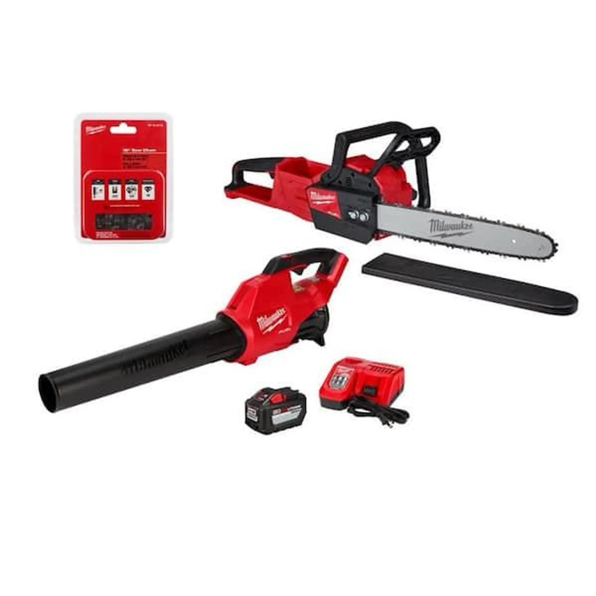 M18 FUEL 16 in. 18V Lithium-Ion Brushless Battery Chainsaw Kit with M18 FUEL Blower, Extra Chainsaw Chain