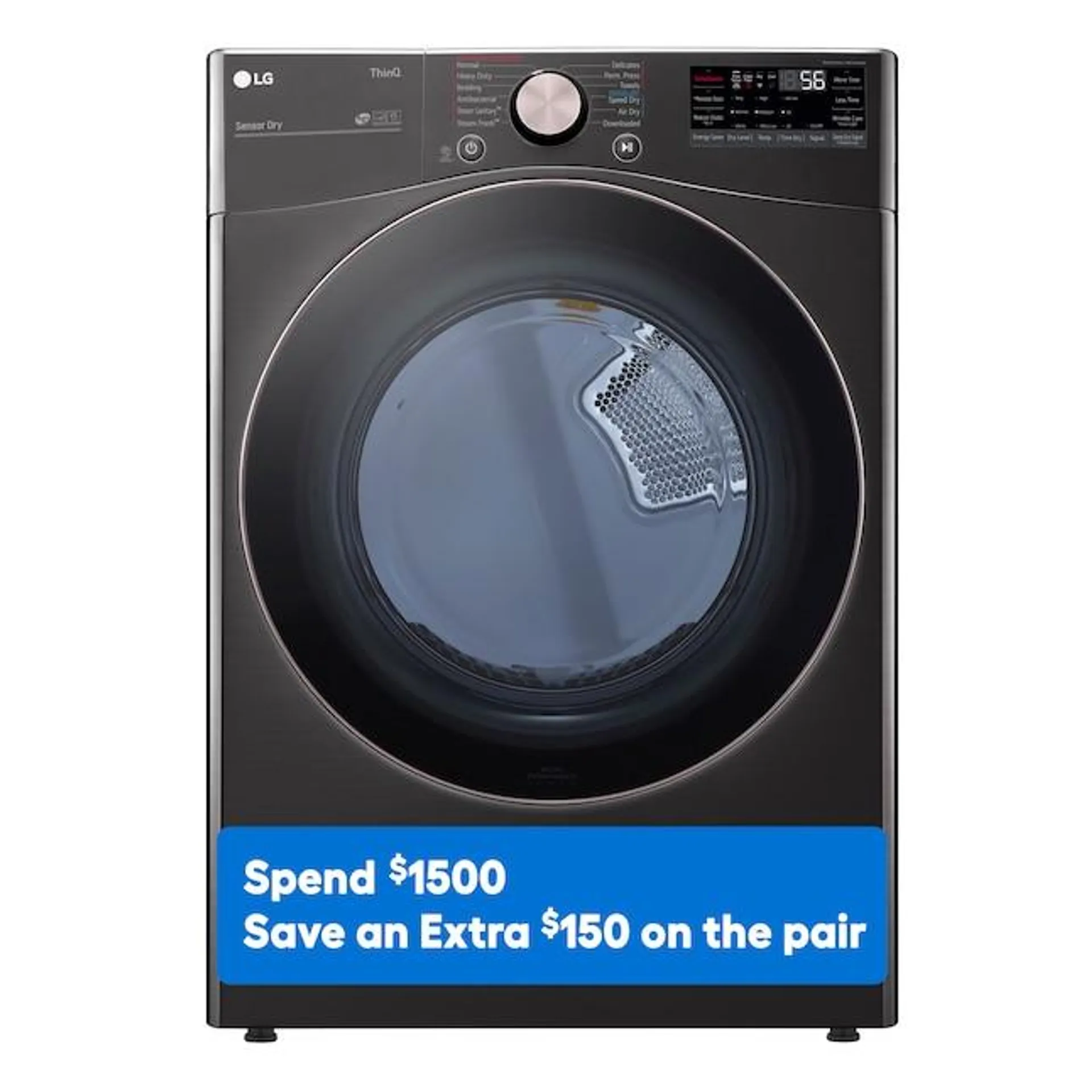 LG True Steam 7.4-cu ft Stackable Steam Cycle Smart Electric Dryer (Black Steel) ENERGY STAR