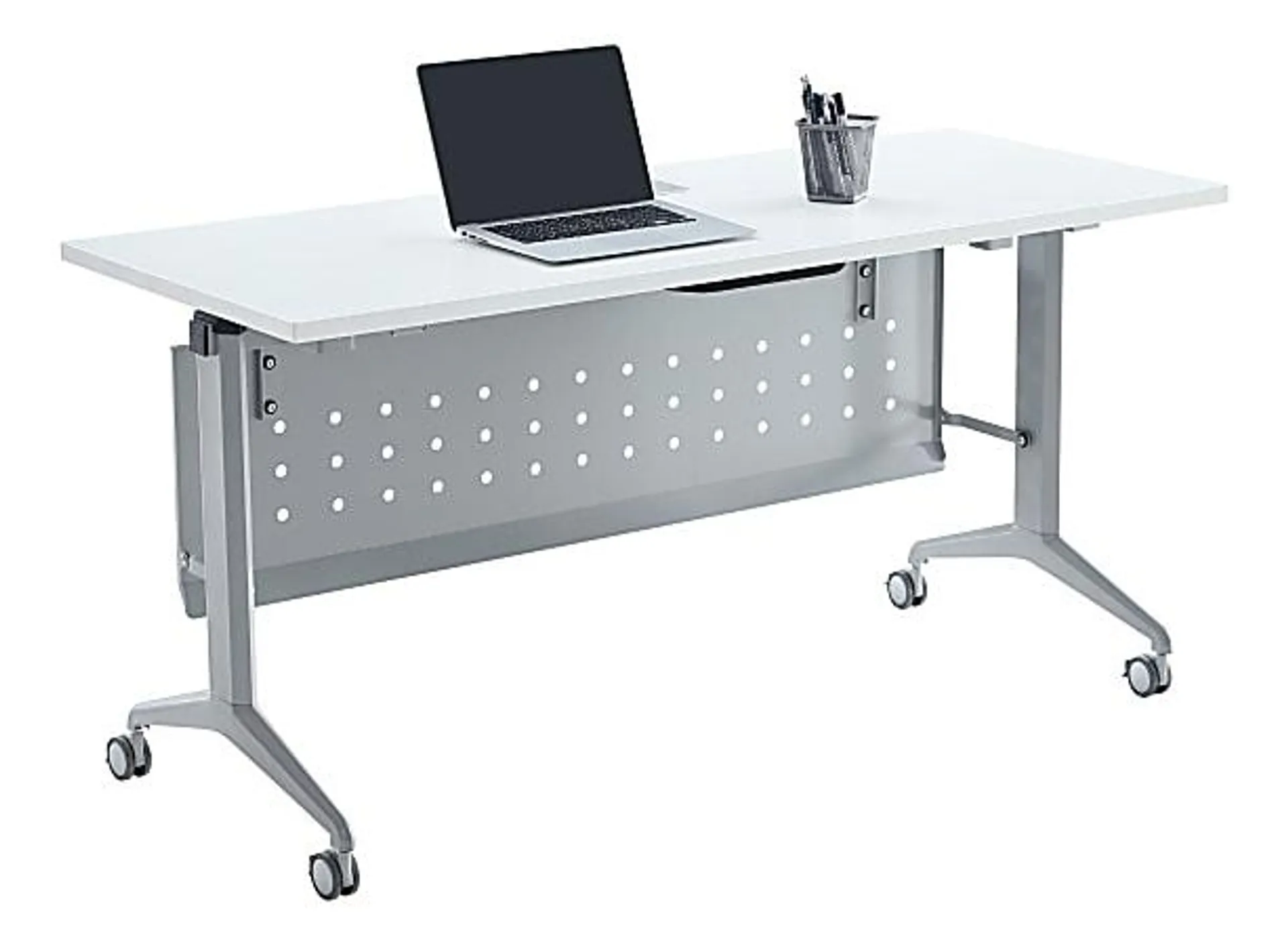 WorkPro® AnyPlace Flip-Top Nesting Training Table With Modesty Panel, 29-1/2"H x 60"W x 24"D, White/Silver