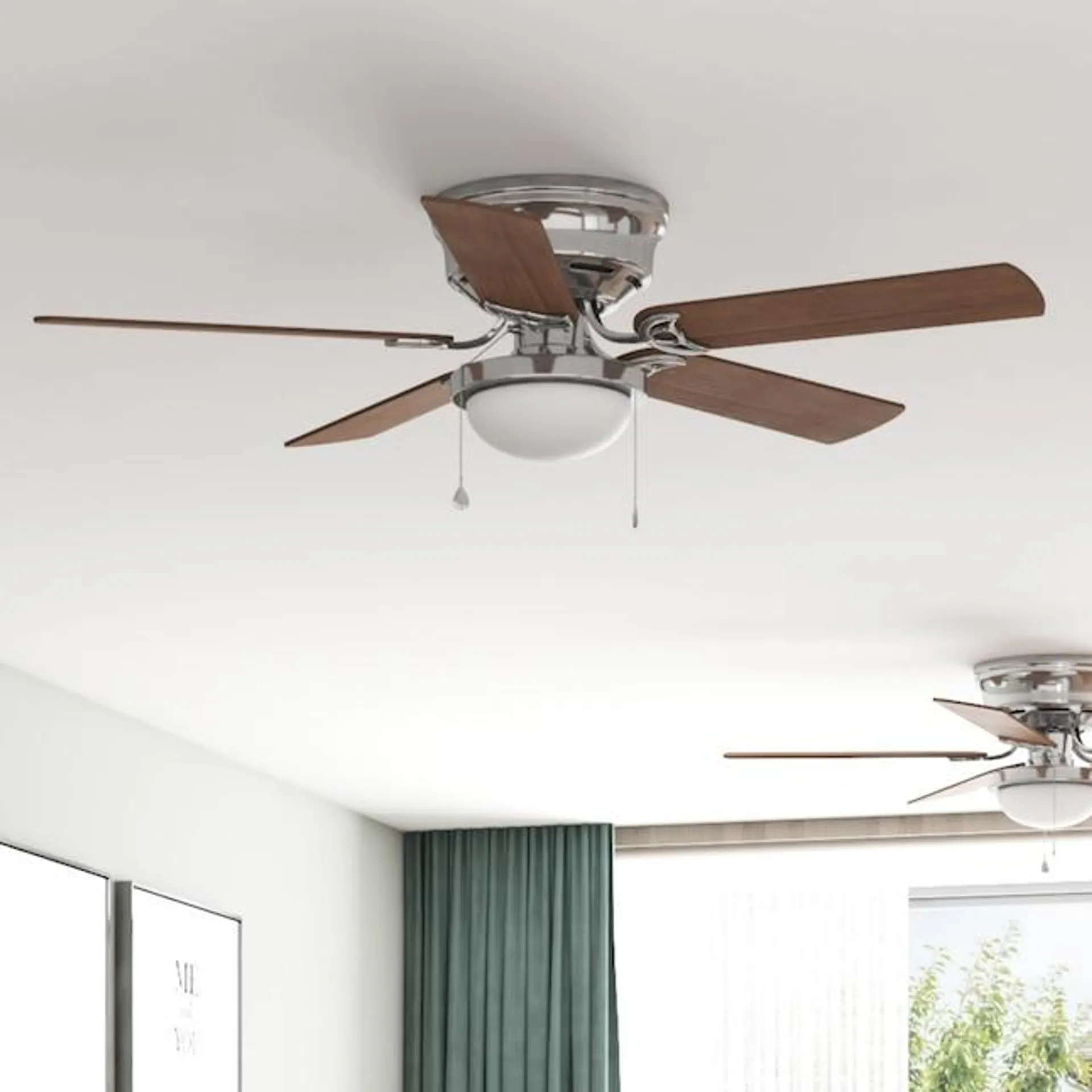 Harbor Breeze Armitage 52-in Brushed Nickel with Toffee/Cocoa Blades LED Indoor Flush Mount Ceiling Fan with Light (5-Blade)