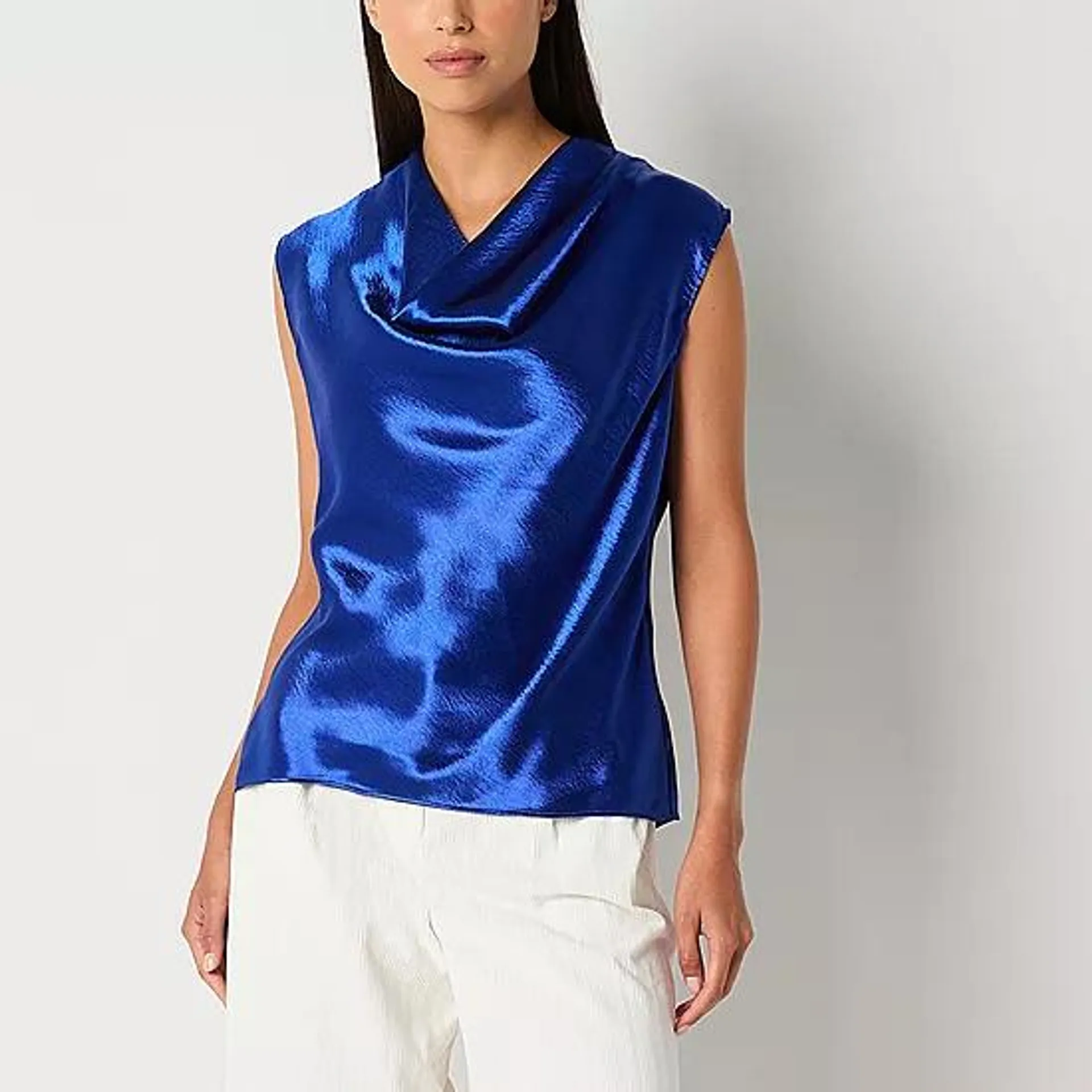 new! Worthington Womens Cowl Neck Sleeveless Satin Blouse