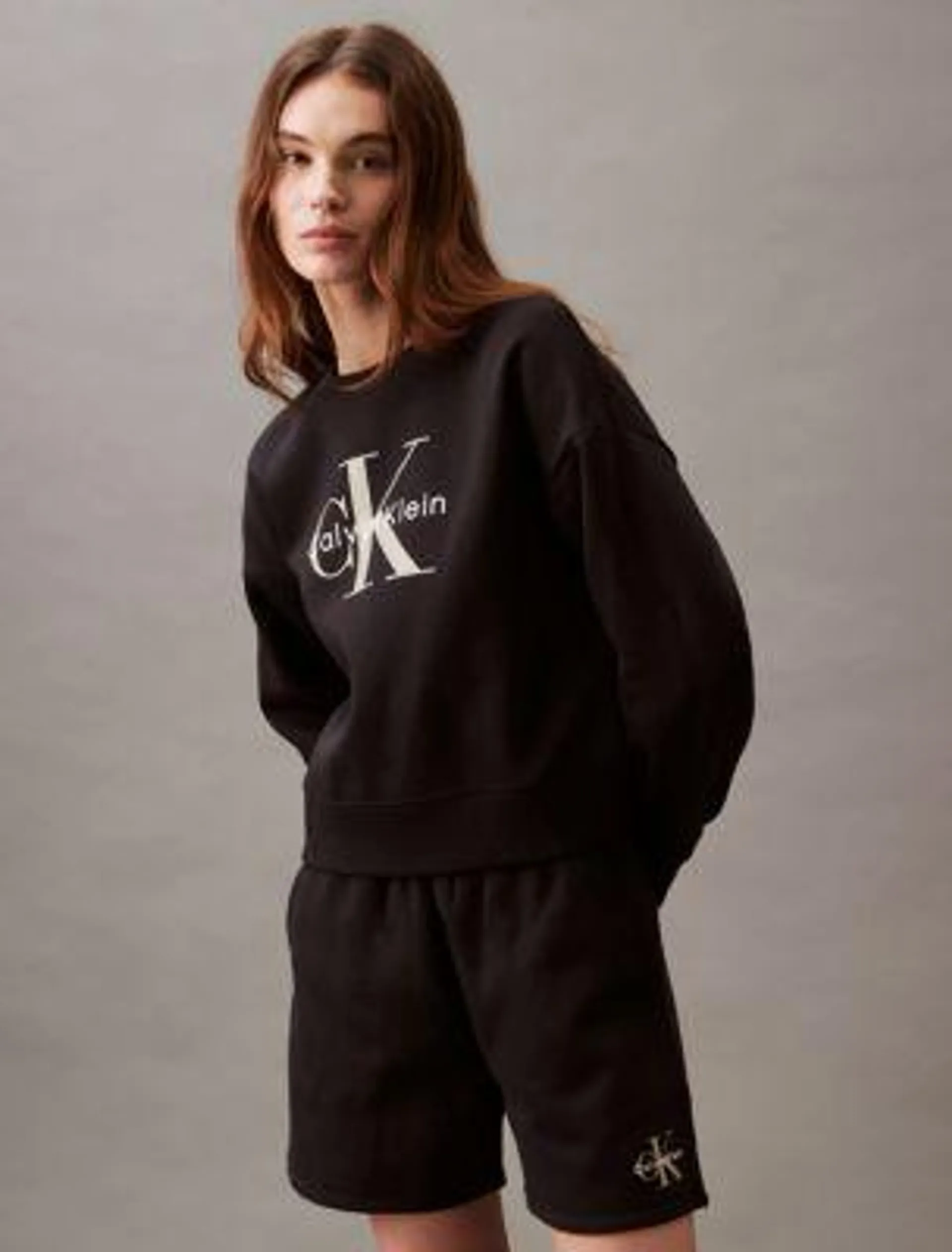 Monogram Logo Fleece Relaxed Crewneck Sweatshirt