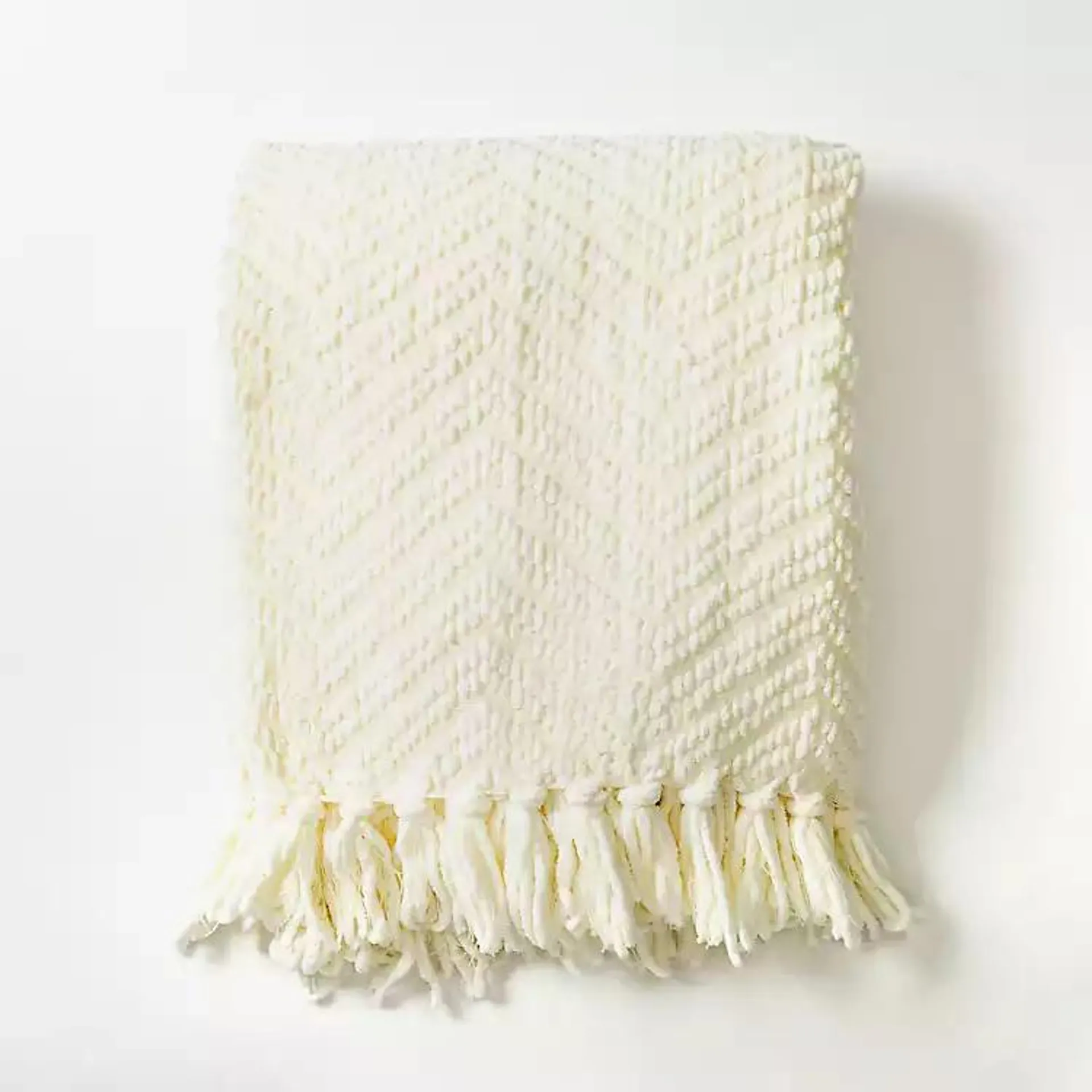 Ivory Chevron Chenille Knit Throw