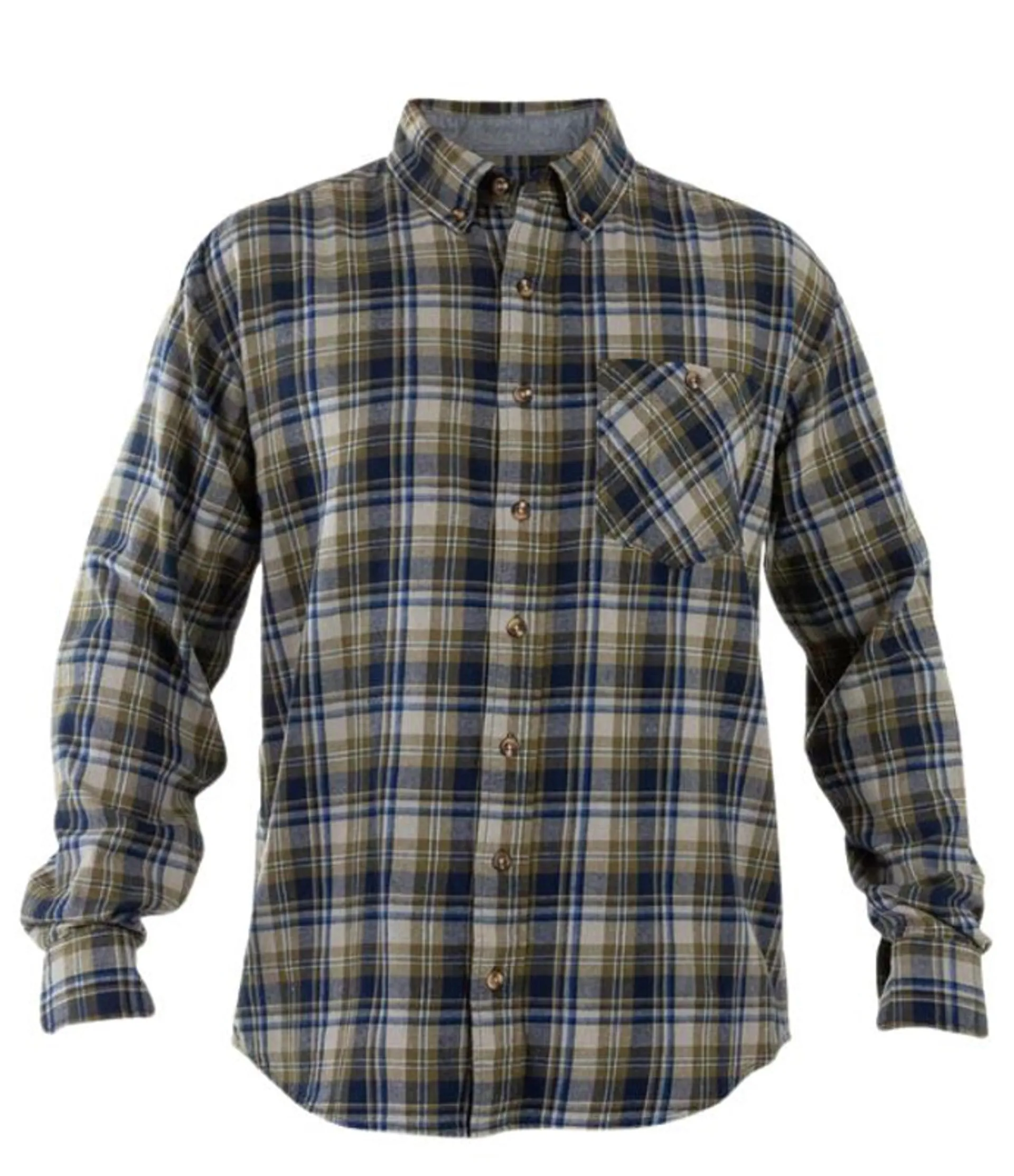 Noble Outfitters Men's Light Grey/Navy Plaid Long Sleeve Flannel Shirt