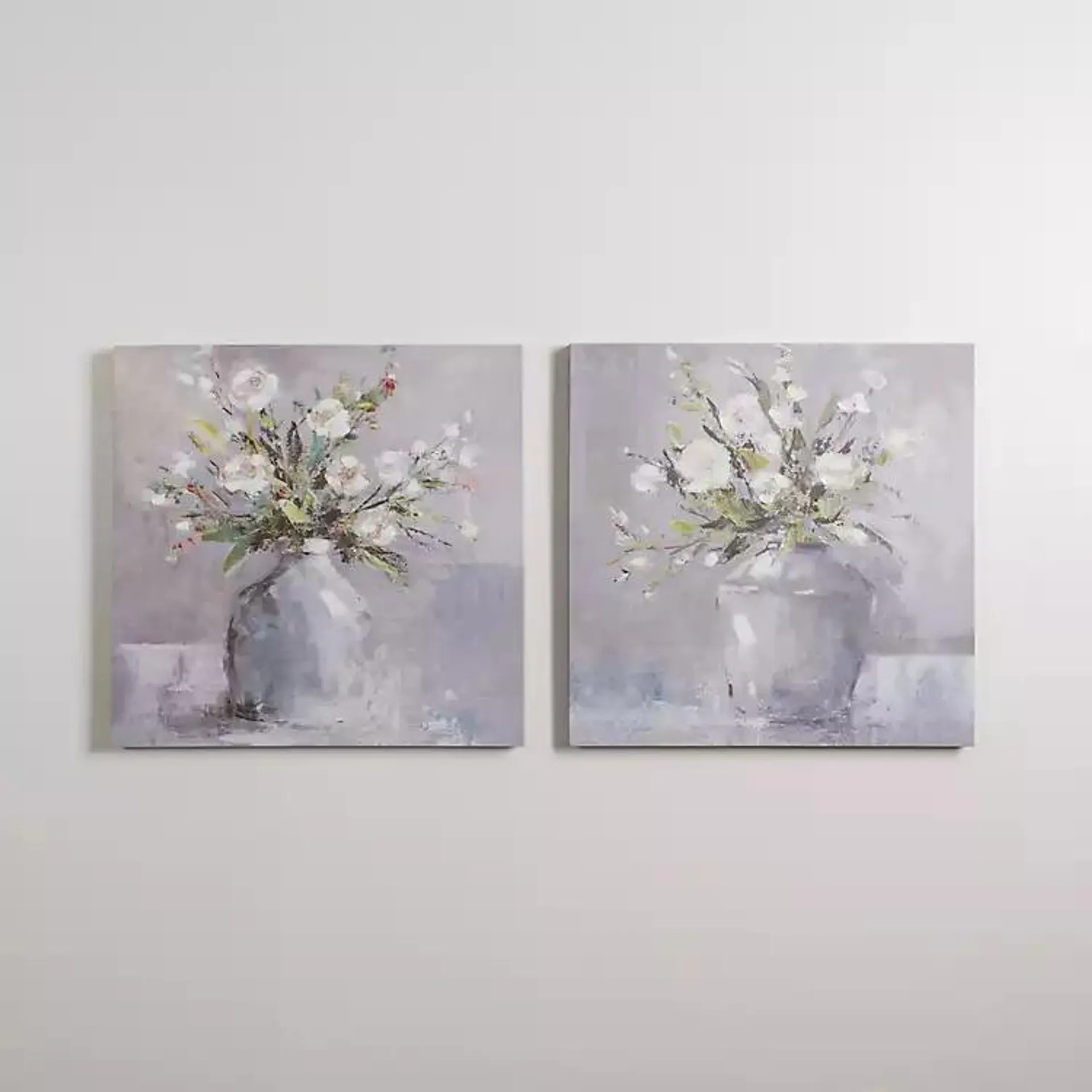 White Flowers in Vase Canvas Art Prints, Set of 2