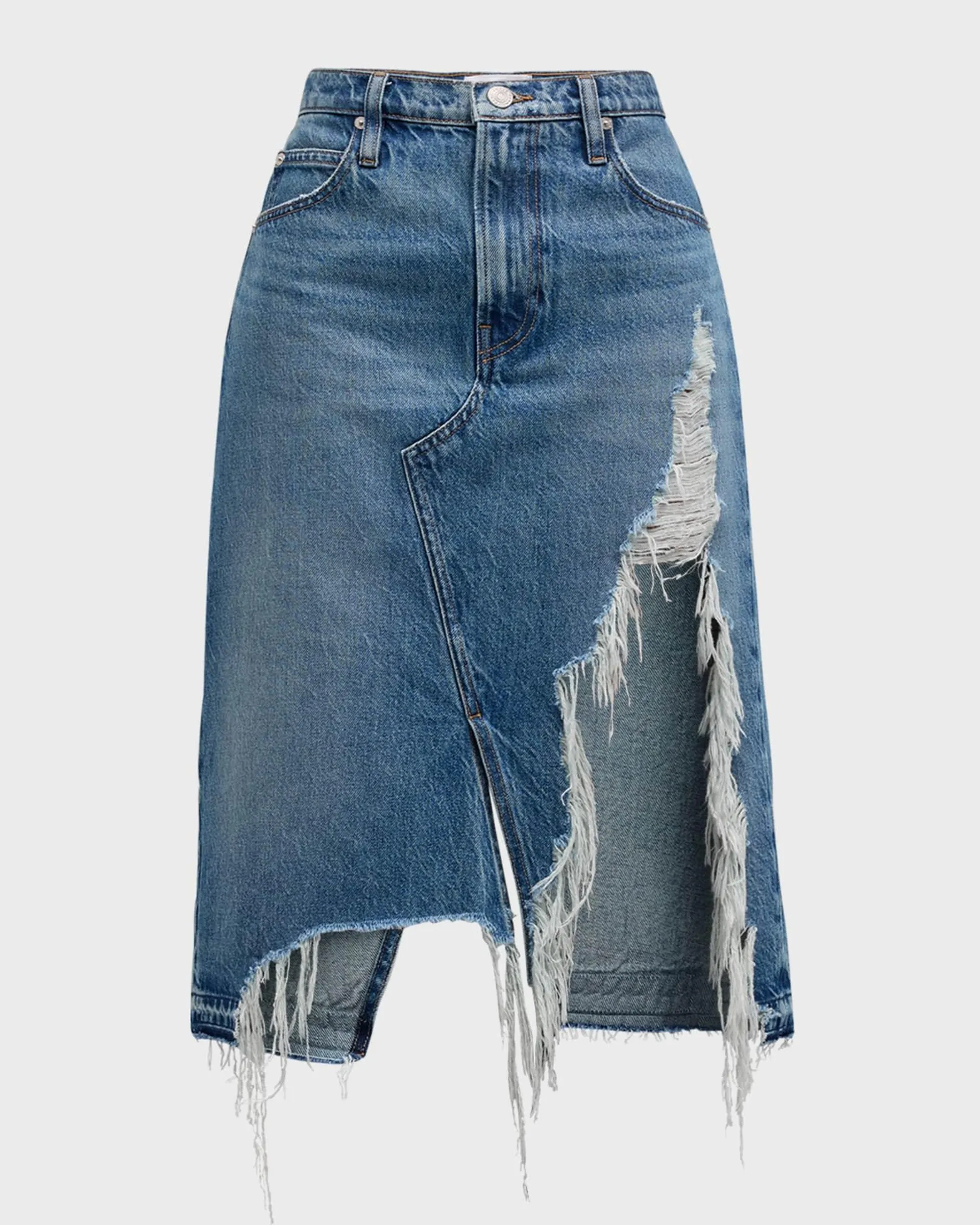 Deconstructed Frayed Denim Skirt