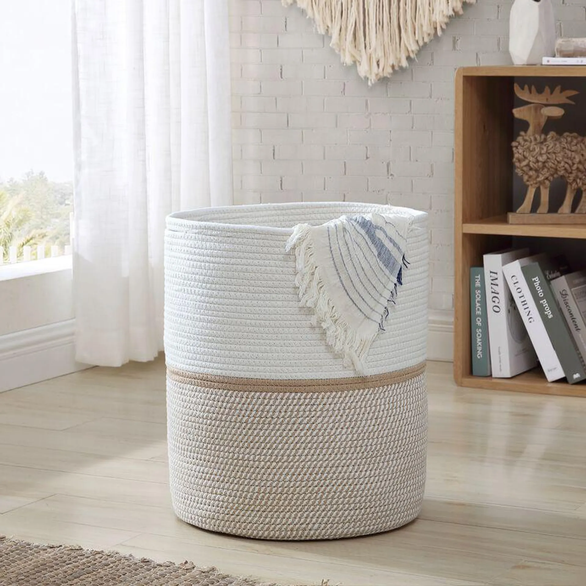 Large Cotton Rope Laundry Hamper Woven Basket with Handles