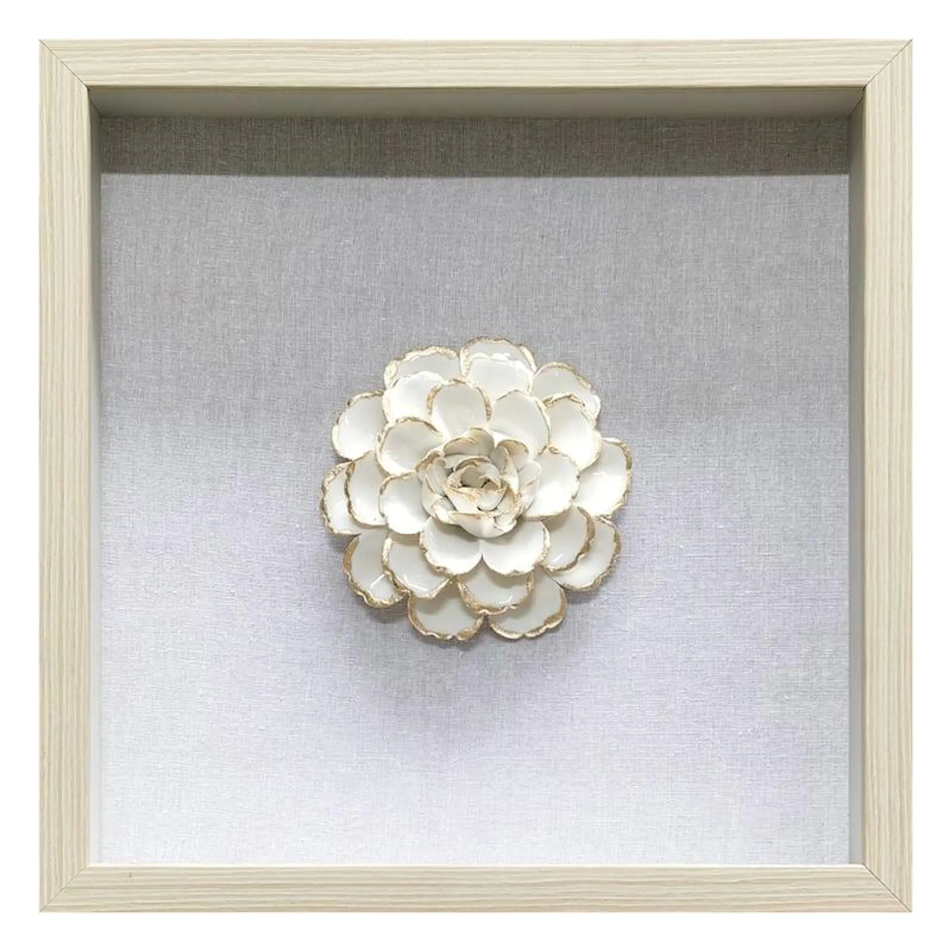 Glass Framed White Flower Wall Art, 18"